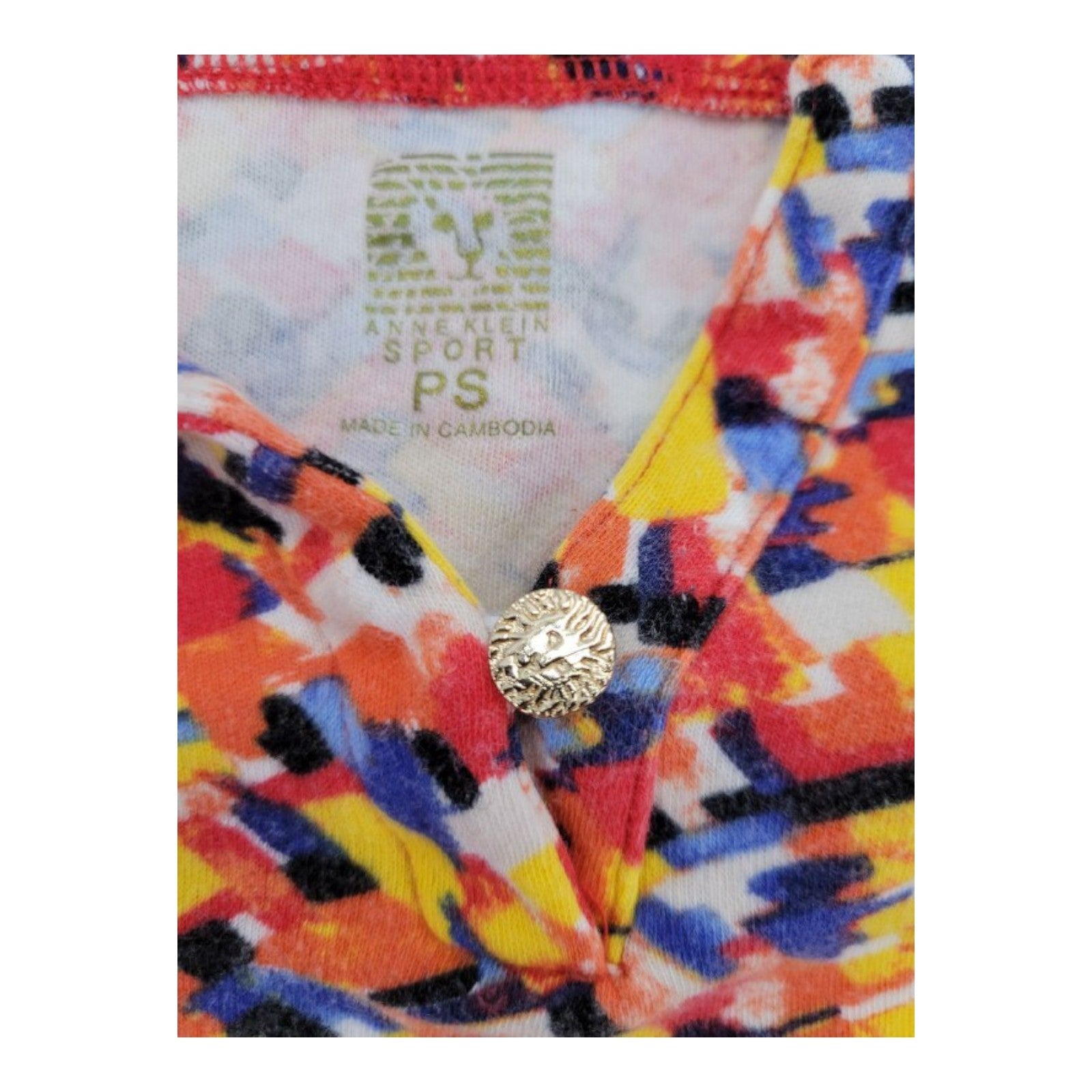 Anne Klein Sport Women's Multicolor Abstract V-Neck Cap Sleeve Top PS