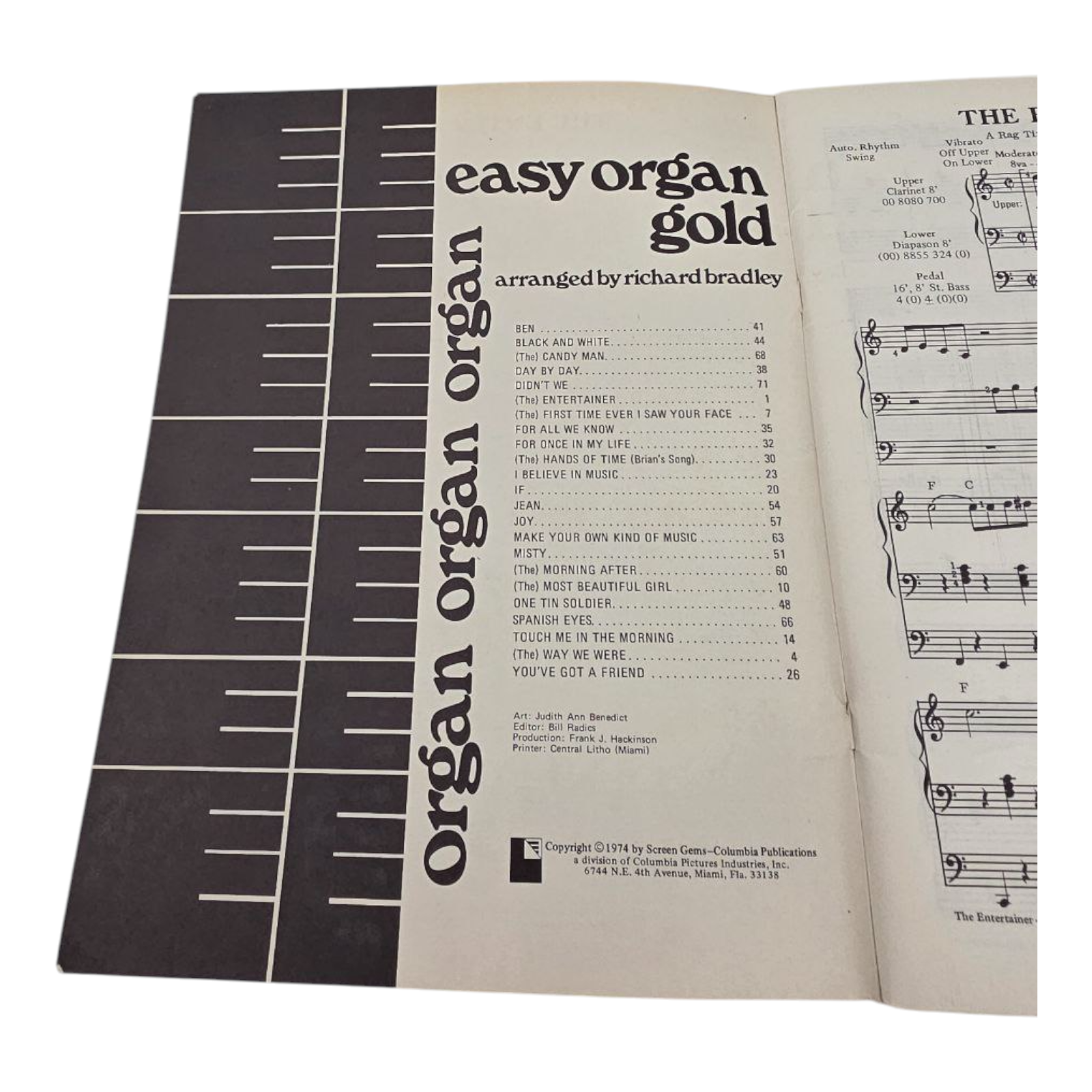 Easy Organ Gold Sheet Music Book by Richard Bradley 1974 Columbia
