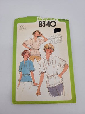 Vintage Simplicity Pullover Blouse Front Inset Pattern #8340 Size Miss 10-12