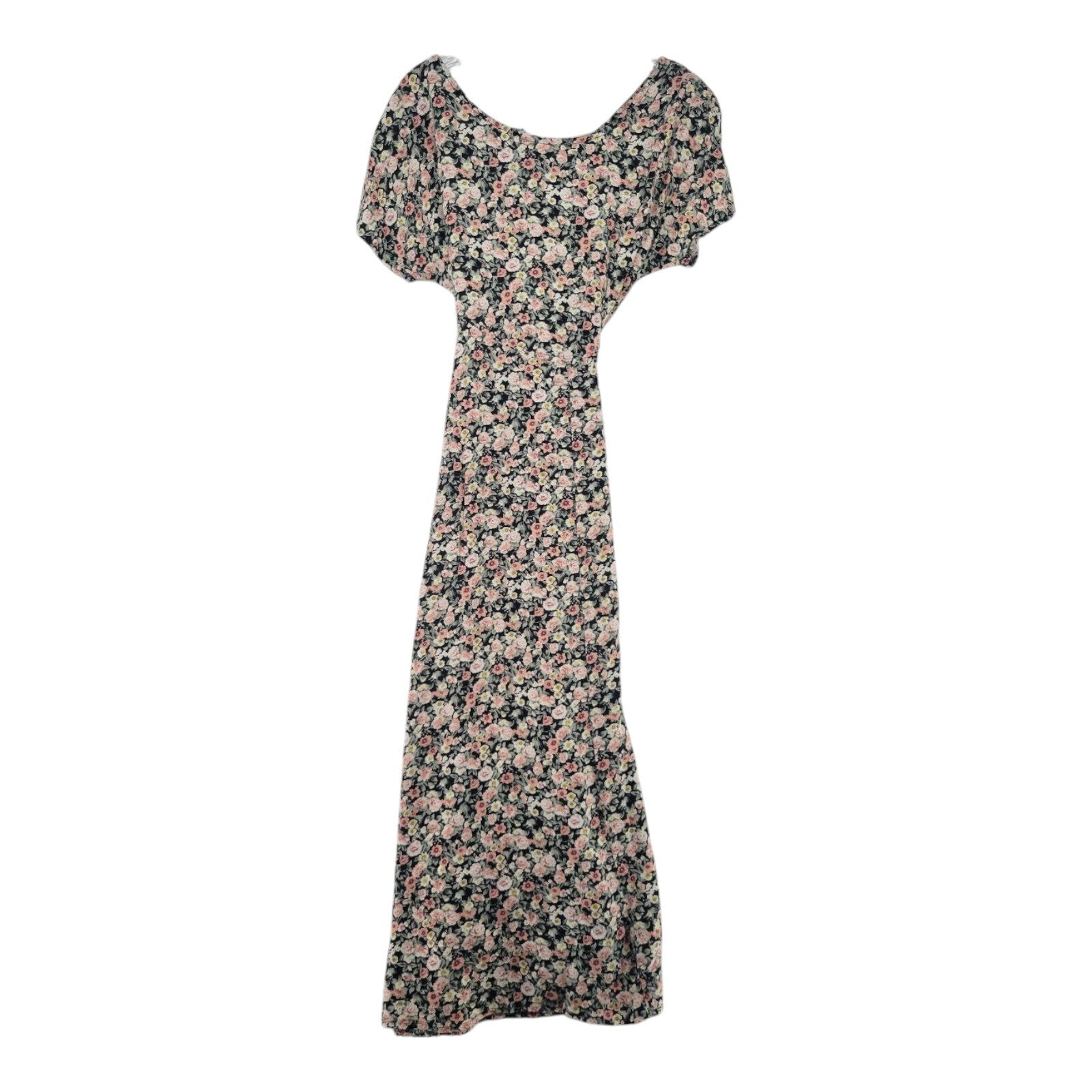 All That Jazz Womens Black Pink Floral Maxi Dress Vintage 90s Belted