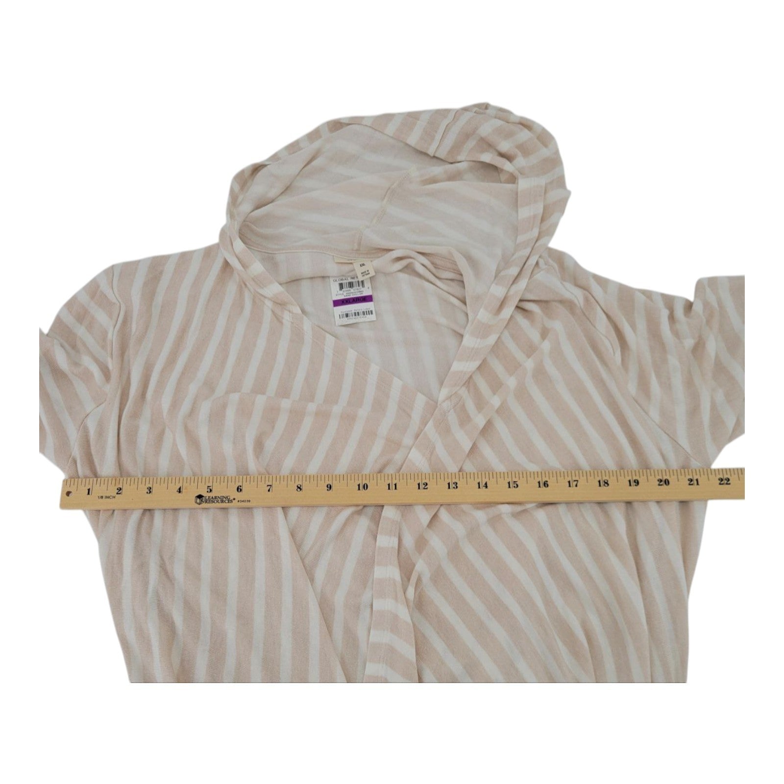Style & Co Women's Hooded Open Front Cardigan Beige Stripe Drape Hem XXL