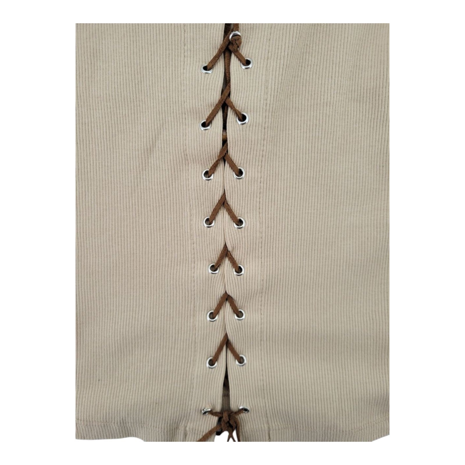 Forever 21 Women's Beige Ribbed Lace-Up Tank Top Sleeveless Fitted Size S