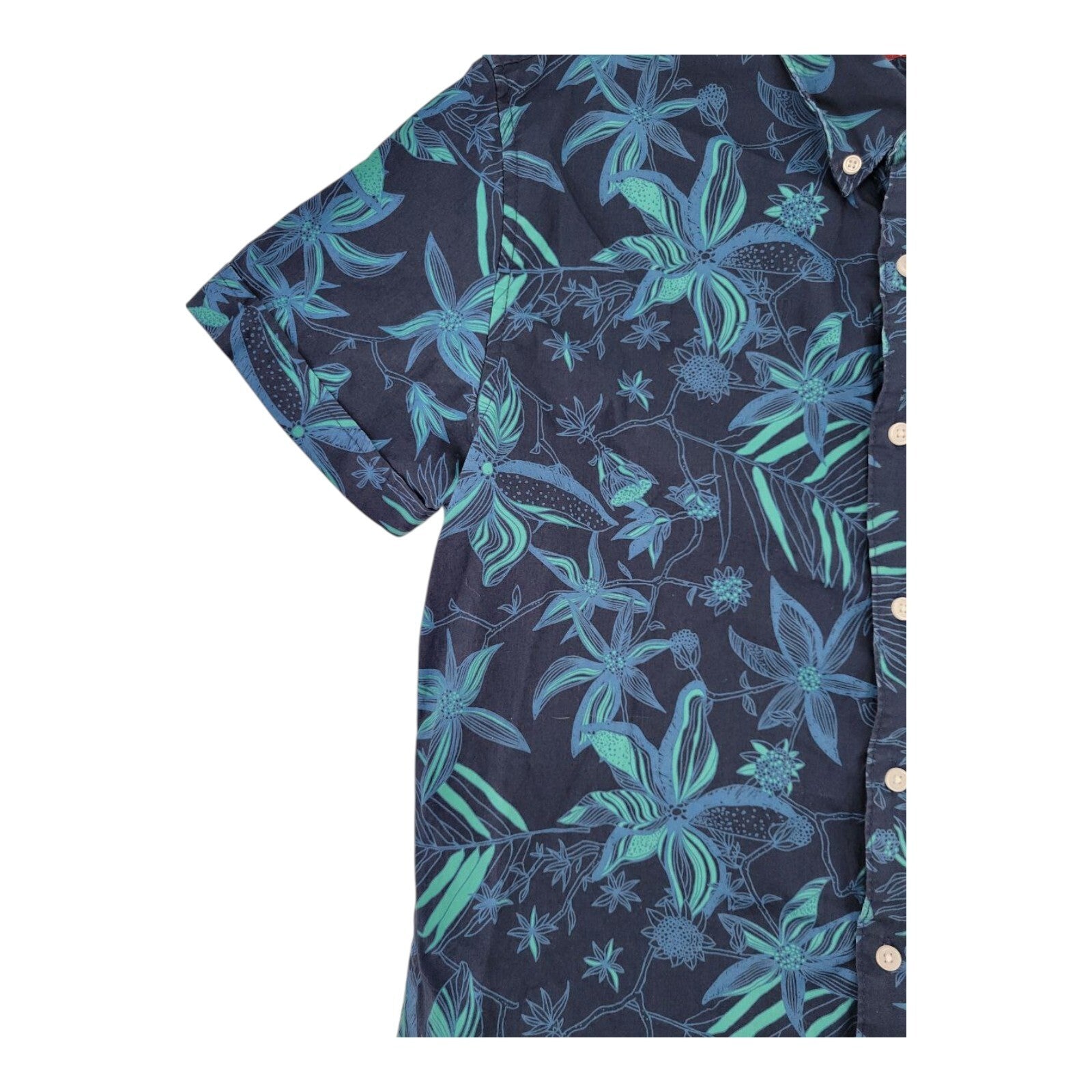 Arizona Jean Co Blue Green Floral Hawaiian Shirt Mens Button Up Size M