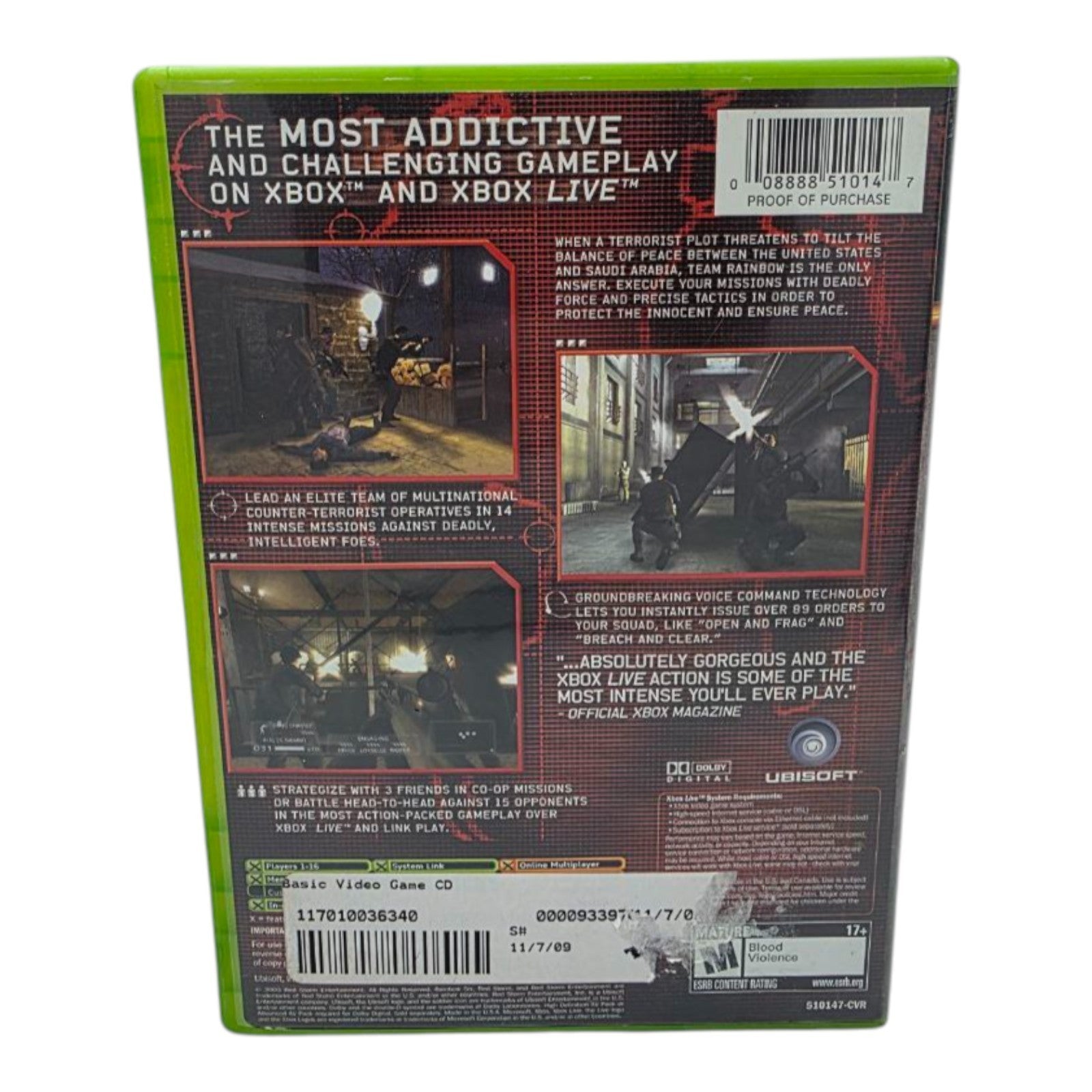 Xbox Tom Clancys Rainbow Six 3 2003 Complete Tested Manual Included