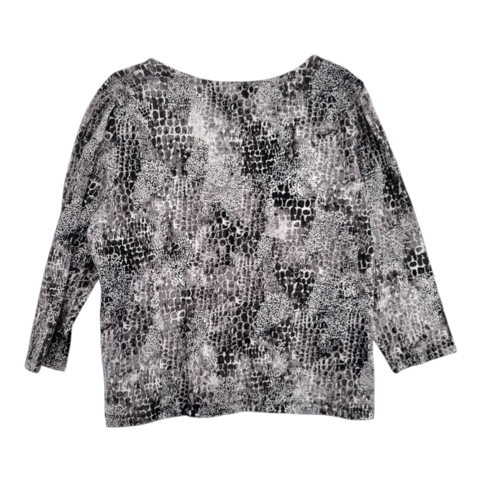 Ruby Rd. Favorites Women's Black White Animal Print Top 3/4 Sleeve Size PL