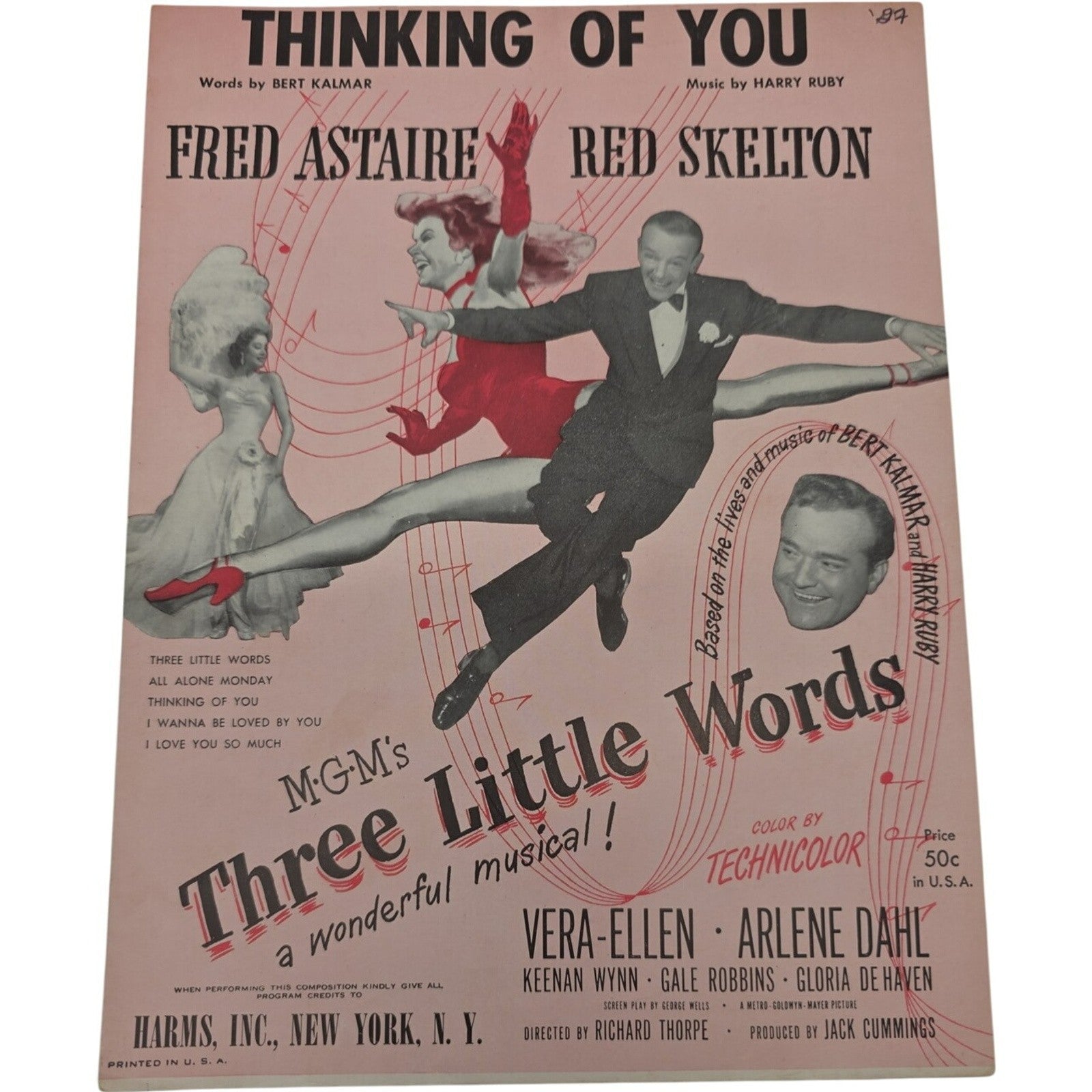 Vintage Thinking Of You Fred Astaire Red Skelton Three Little Words Sheet Music