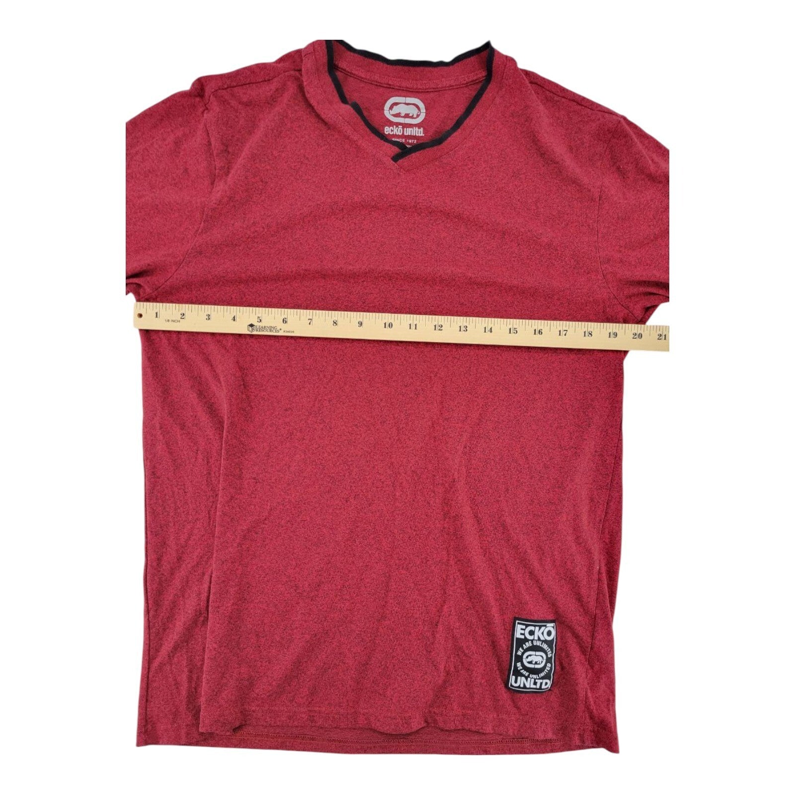 Ecko Unltd Rawthentic V Neck T Shirt Mens Red Heather Logo Patch Size L