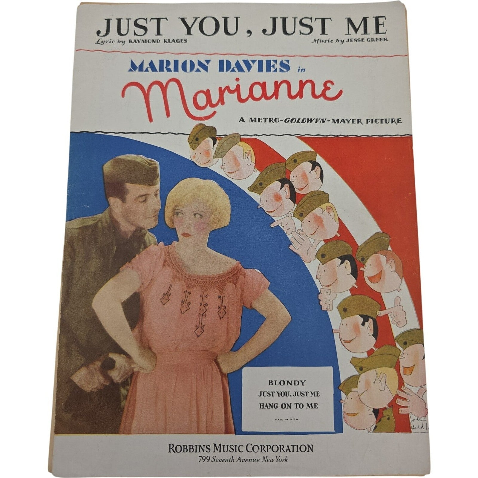 Vintage 1929 Sheet Music (Just You, Just Me) Marion Davies In Marianne