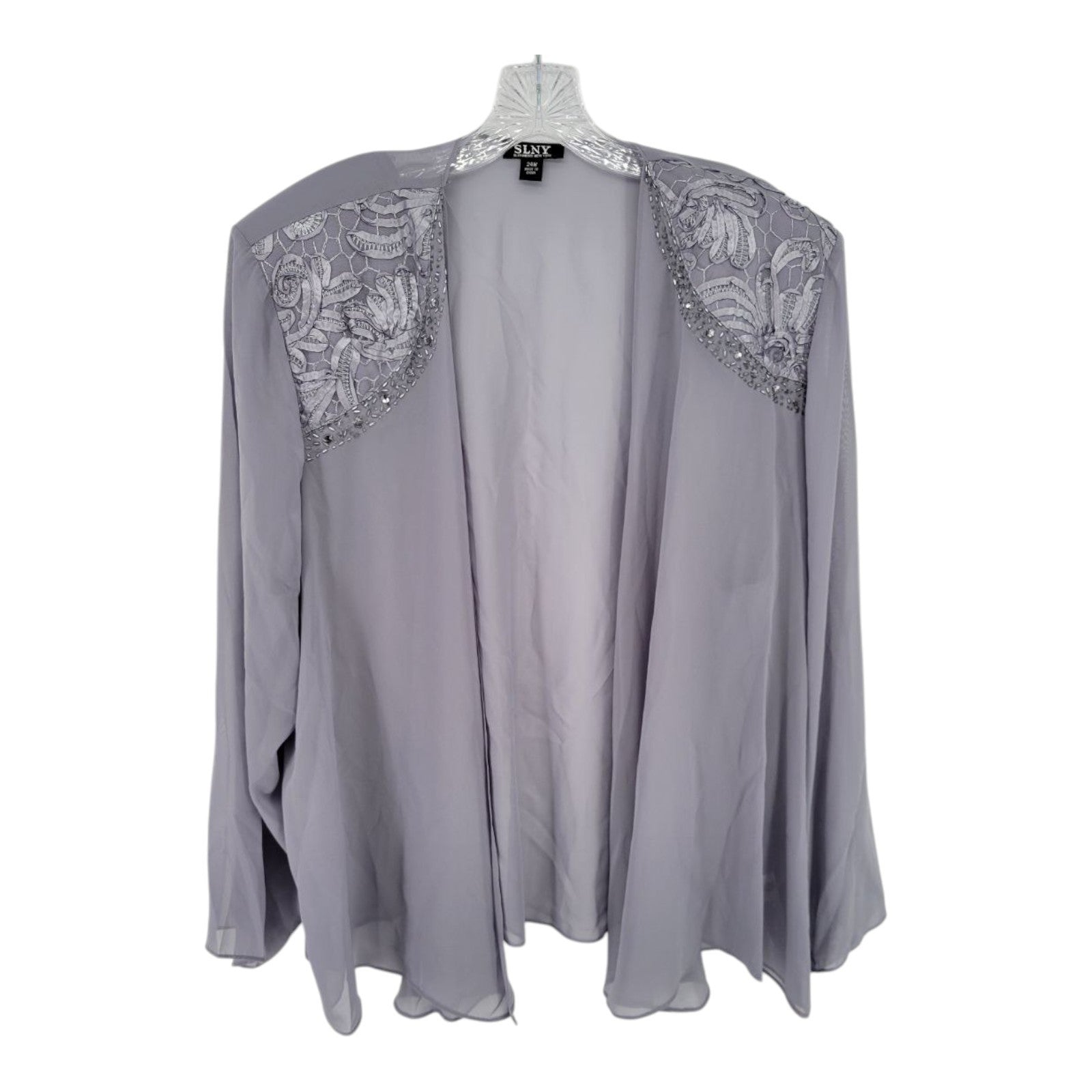 SLNY Womens 2 Piece Chiffon Jacket Dress Set Beaded Concrete Lavender 24W