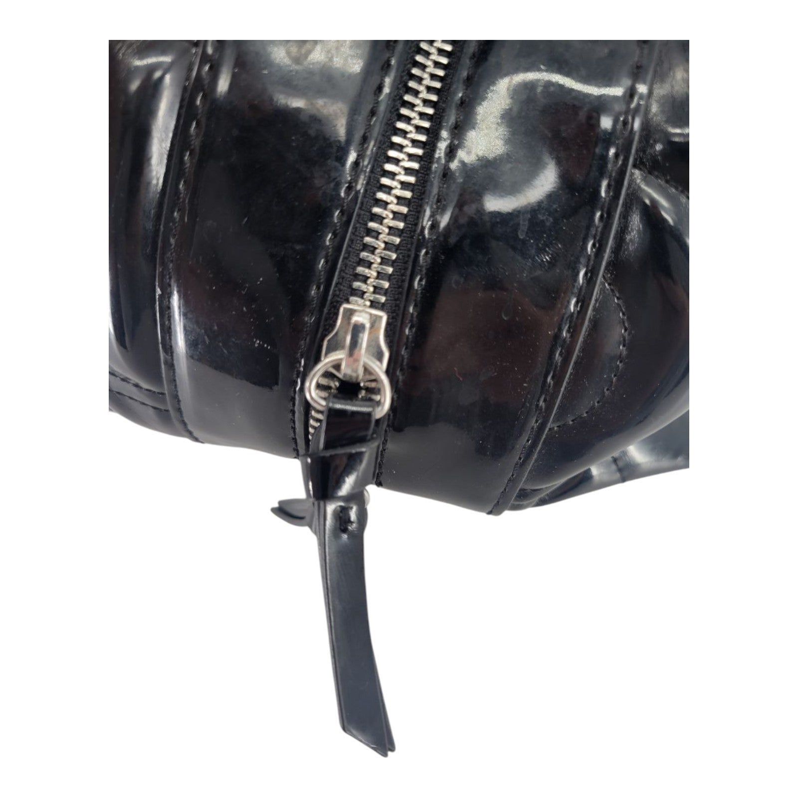 DKNY Black Patent Leather Logo Satchel Shoulder Bag Handbag Purse