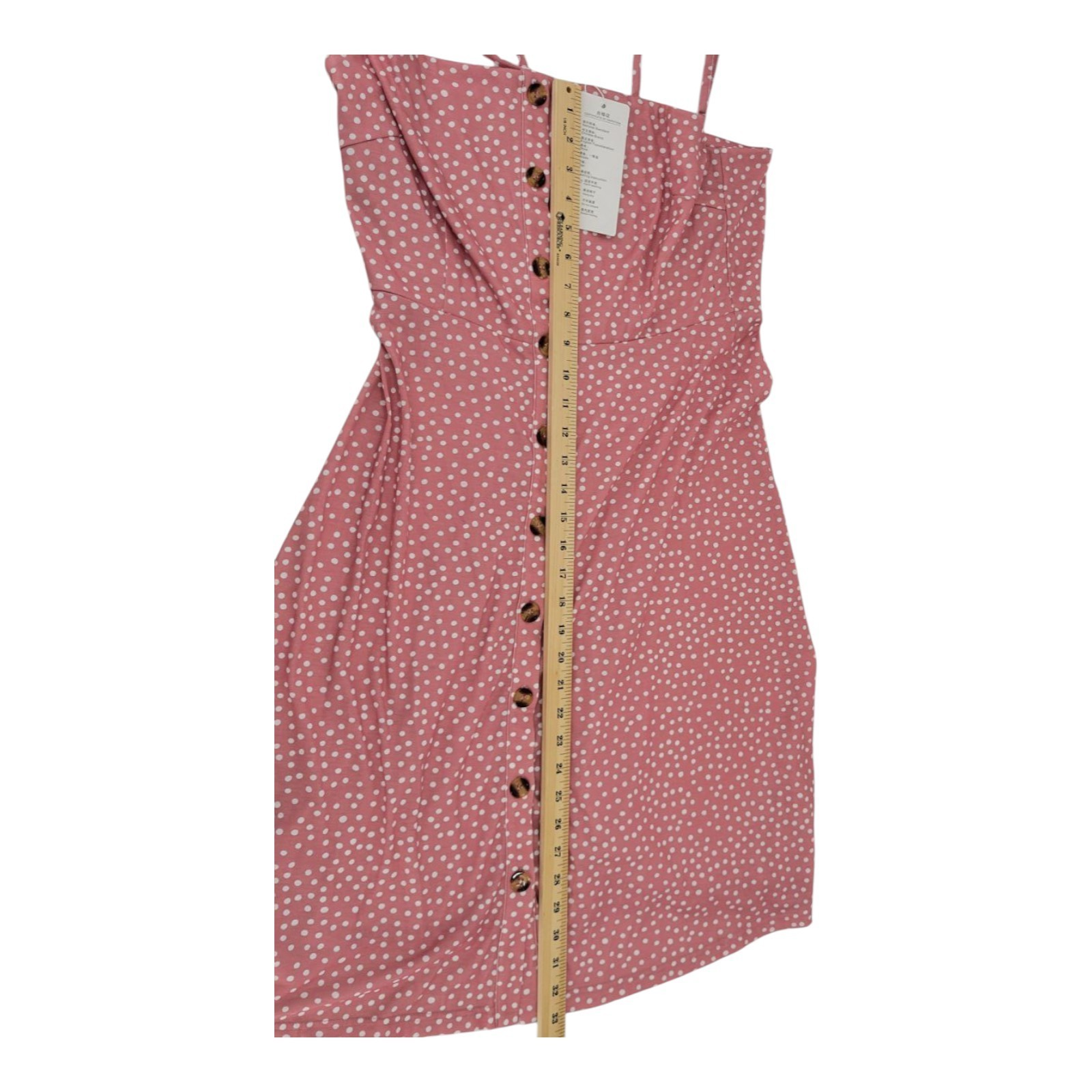 Berydress Women's Casual Pink Polka Dot Sundress L Button Front Spaghetti Strap