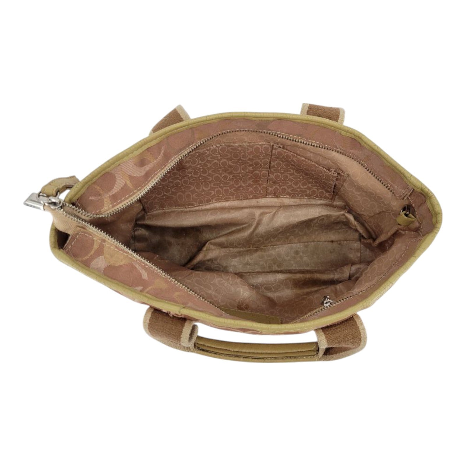 Coach Signature C Canvas Tote Bag Pink Tan Logo Print Zip Top G04M-6600