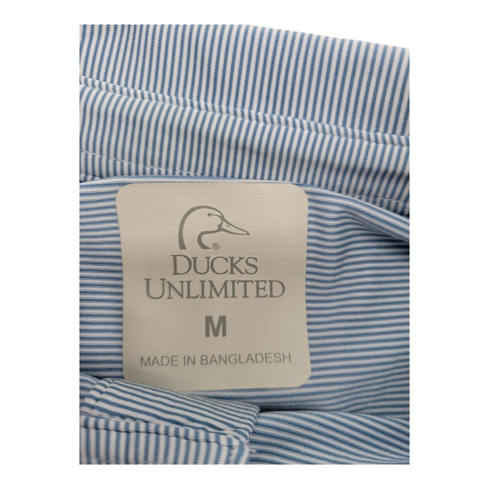 Ducks Unlimited Mens Polo Shirt White Blue Striped Short Sleeve Size M