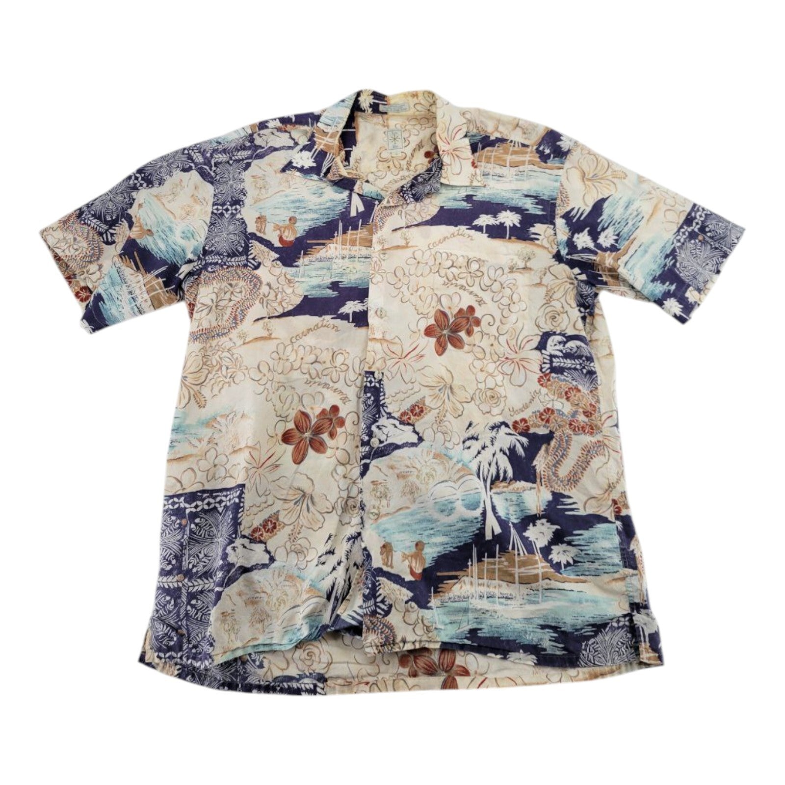 Vintage Burma Bibas Hawaiian All Over Print Button Down Shirt Mens L
