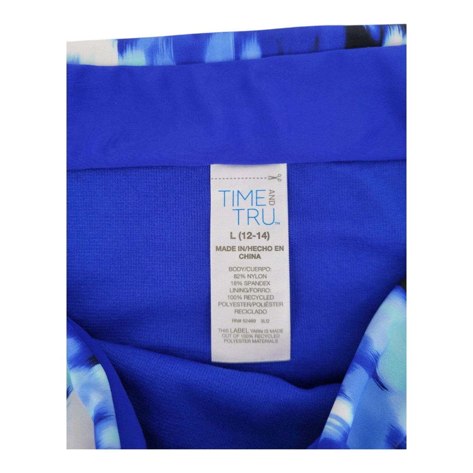 Time and Tru Blue Tie Dye High Waist Bikini Bottoms Tankini Top Set L 12-14
