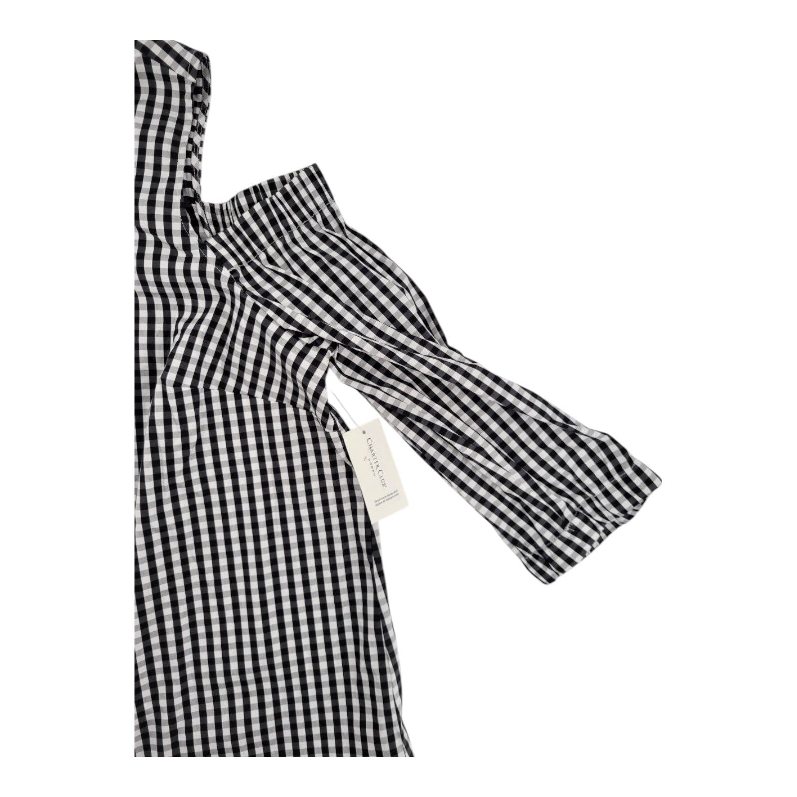 Charter Club Woman Gingham Cold Shoulder Top Black White Button Front 18W