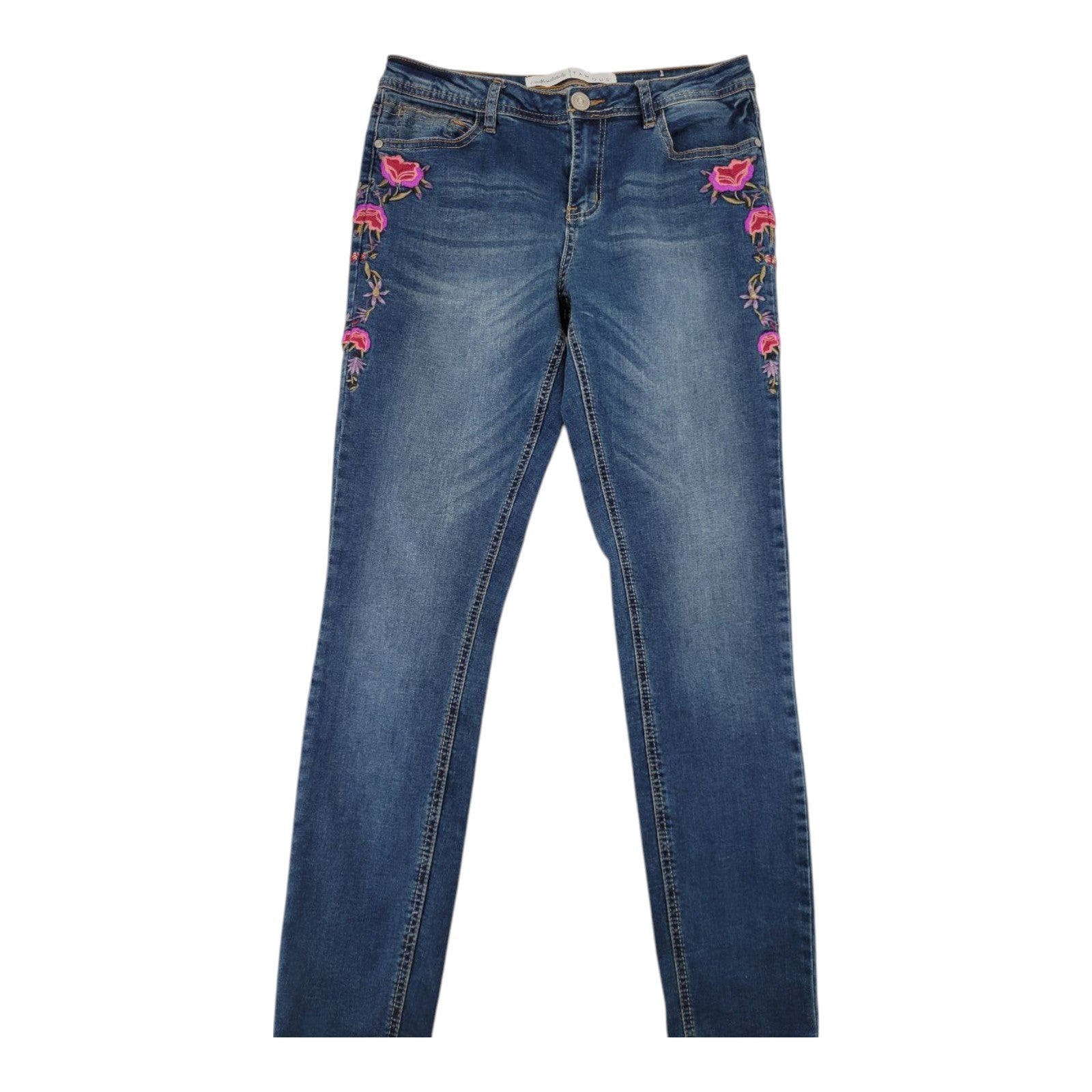 Almost Famous Women's Embroidered Stretch Blue Jeans Size 8 Denim