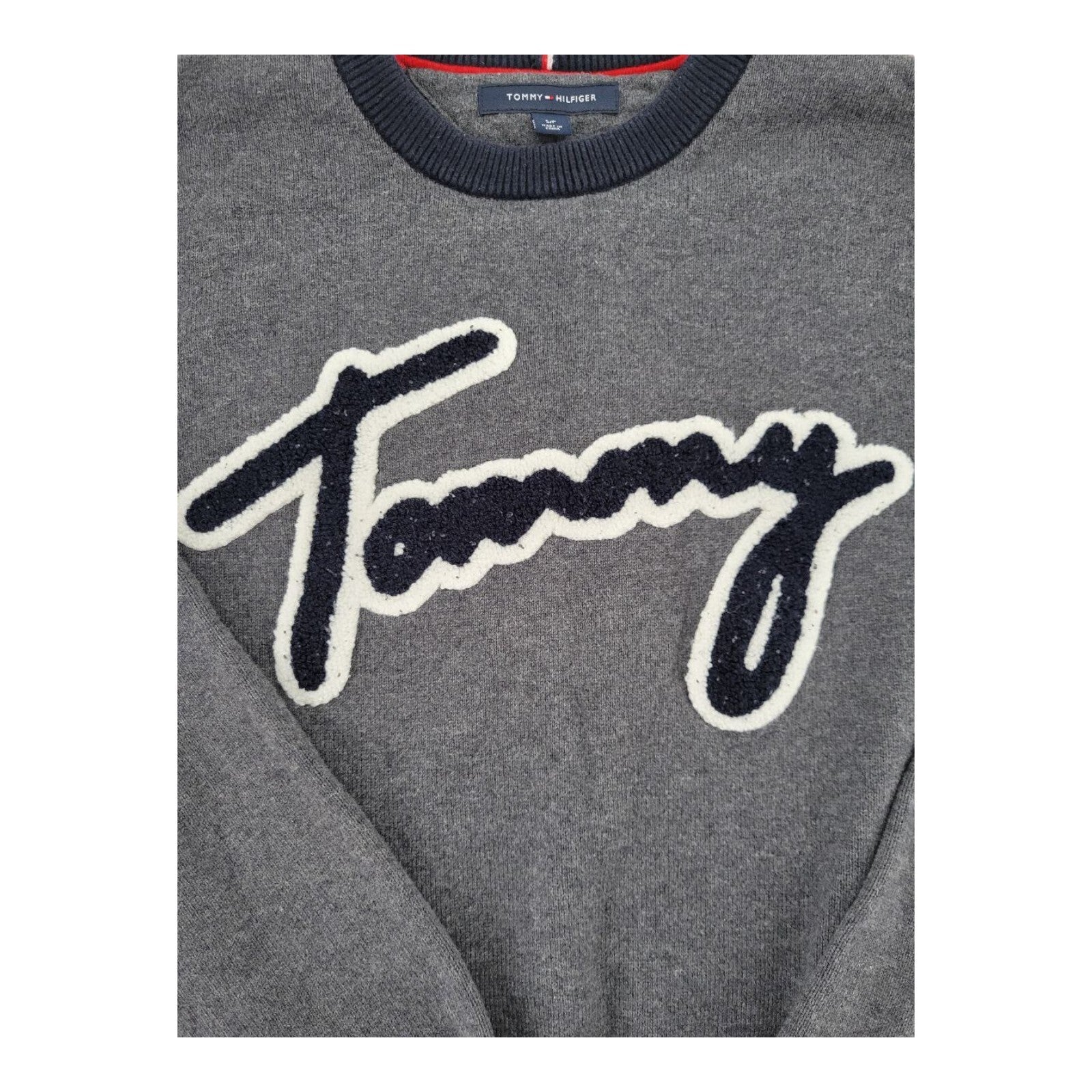 Tommy Hilfiger Lawson Logo Sweater Gray Crewneck Pullover Size Small
