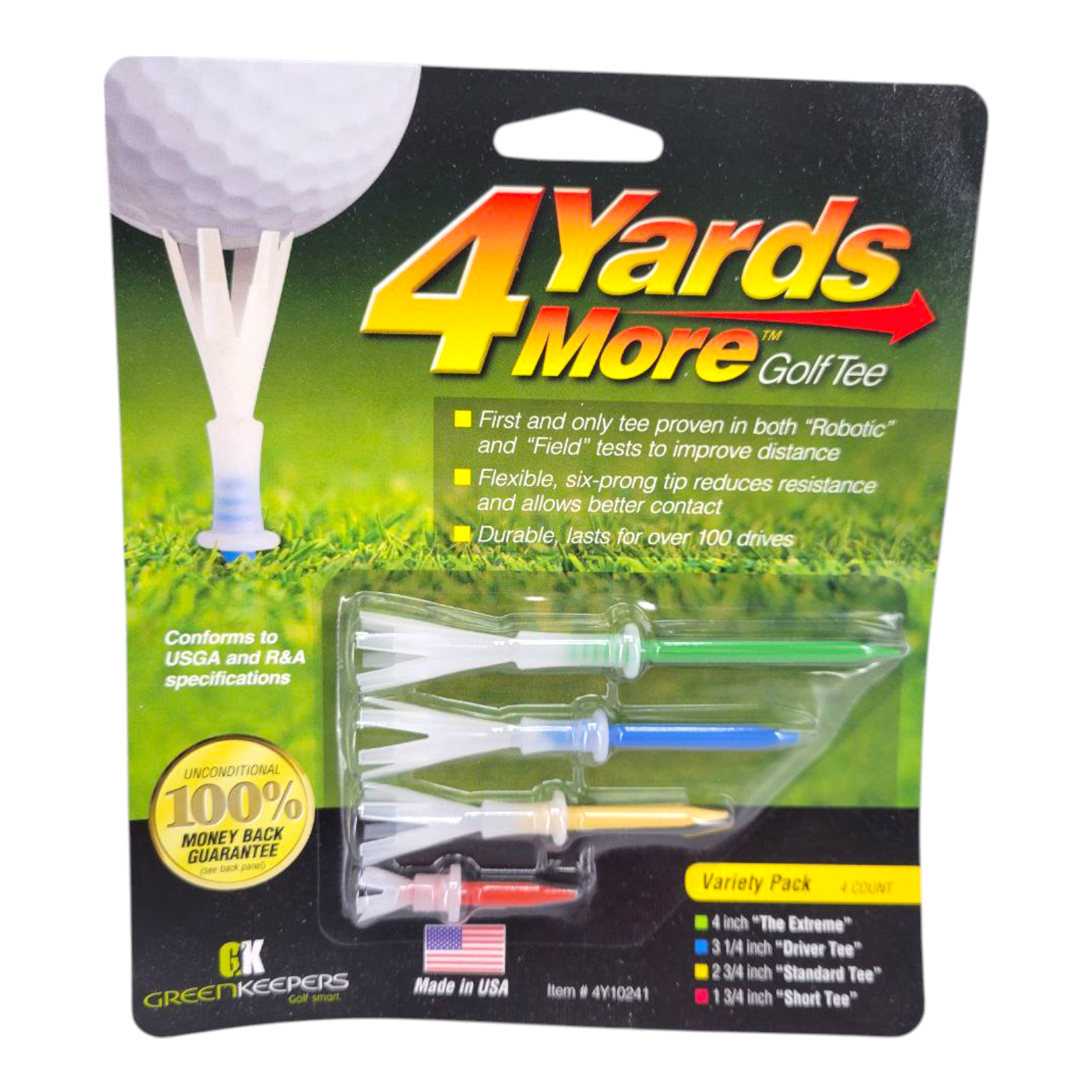 Green Keepers 4 Yards More Golf Tee Variety Pack 4