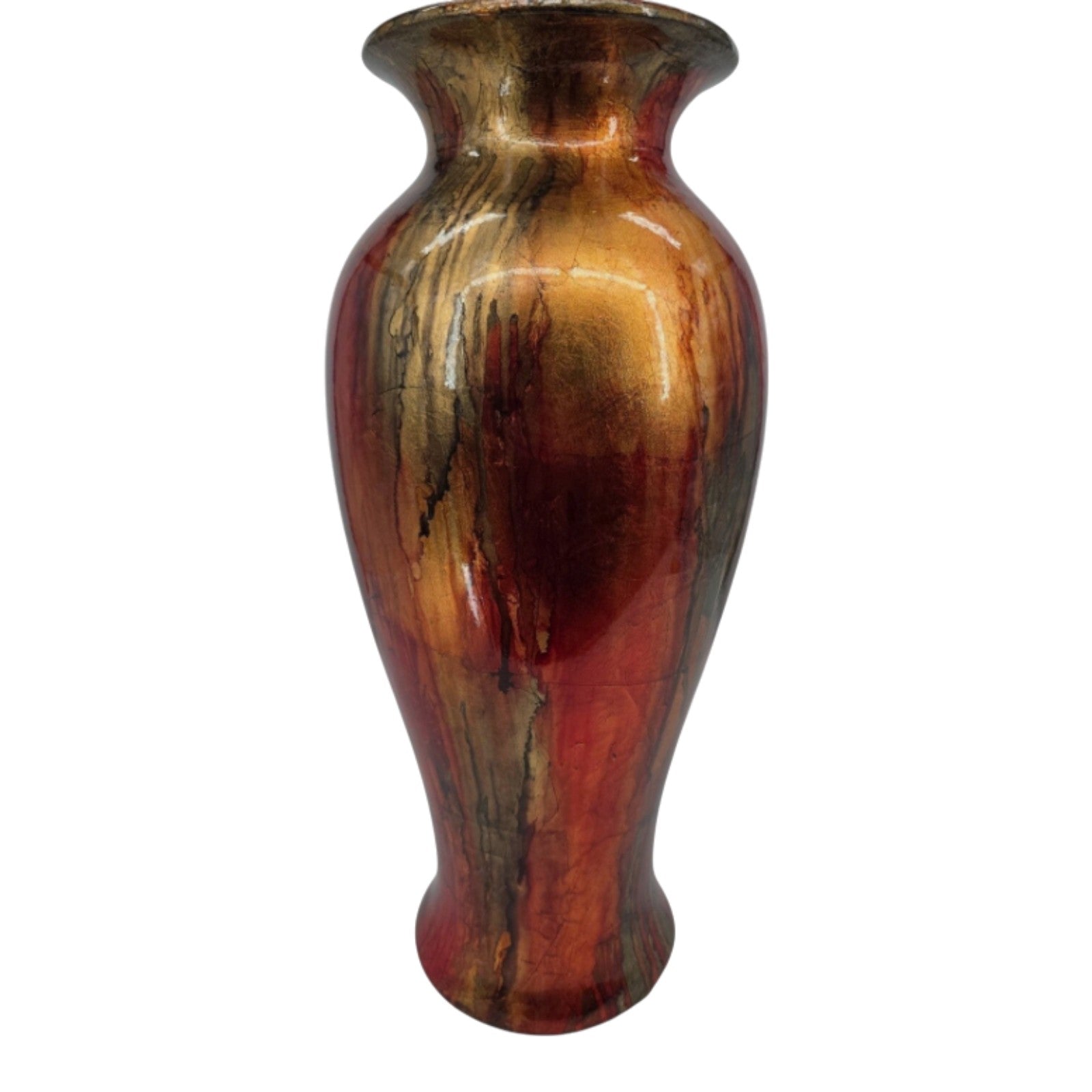 Traditional Bohemian Decorative Round Tapered Glazed Ceramic Vase 21 x 9 in