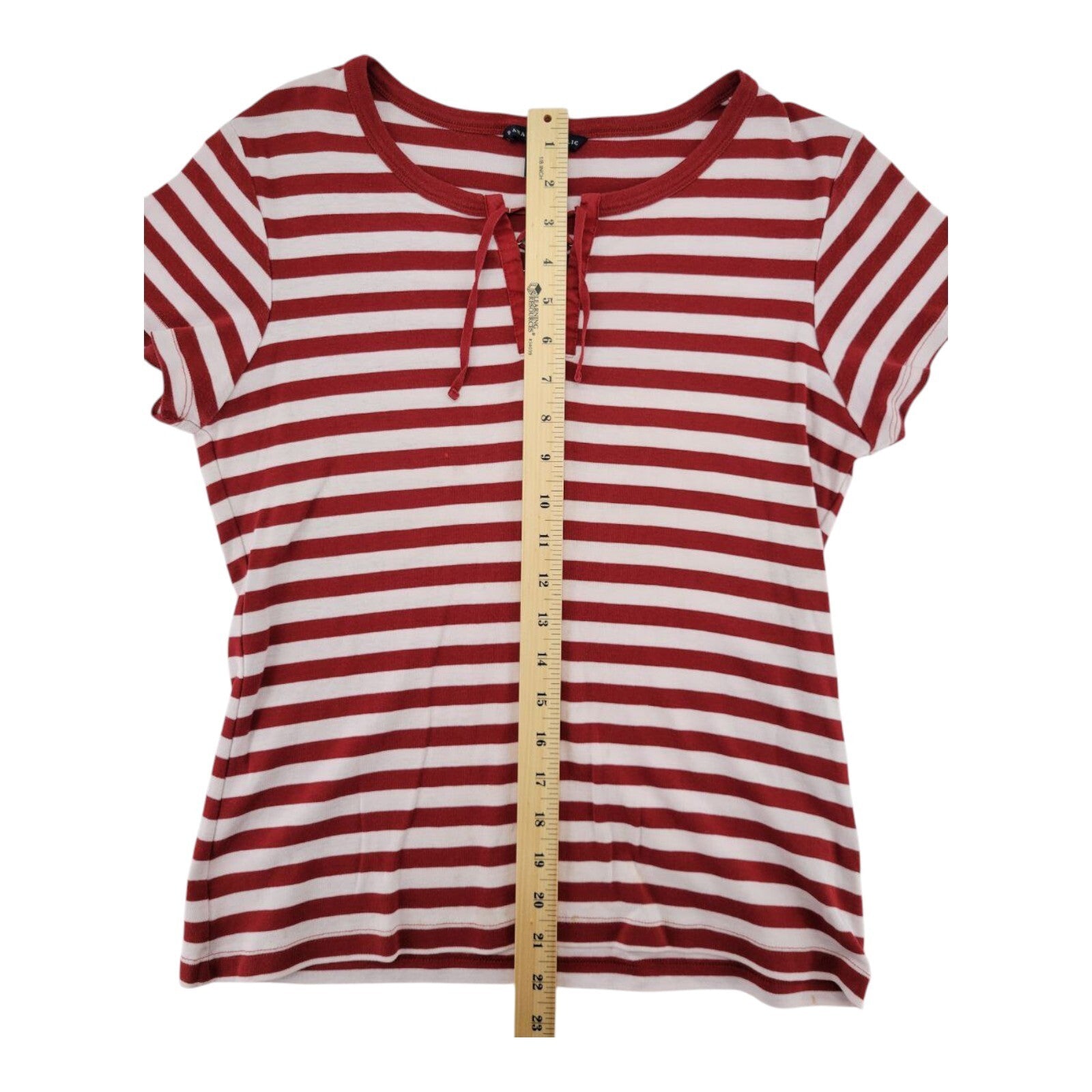 Banana Republic Red White Striped Lace Up Top Womens Short Sleeve Size L