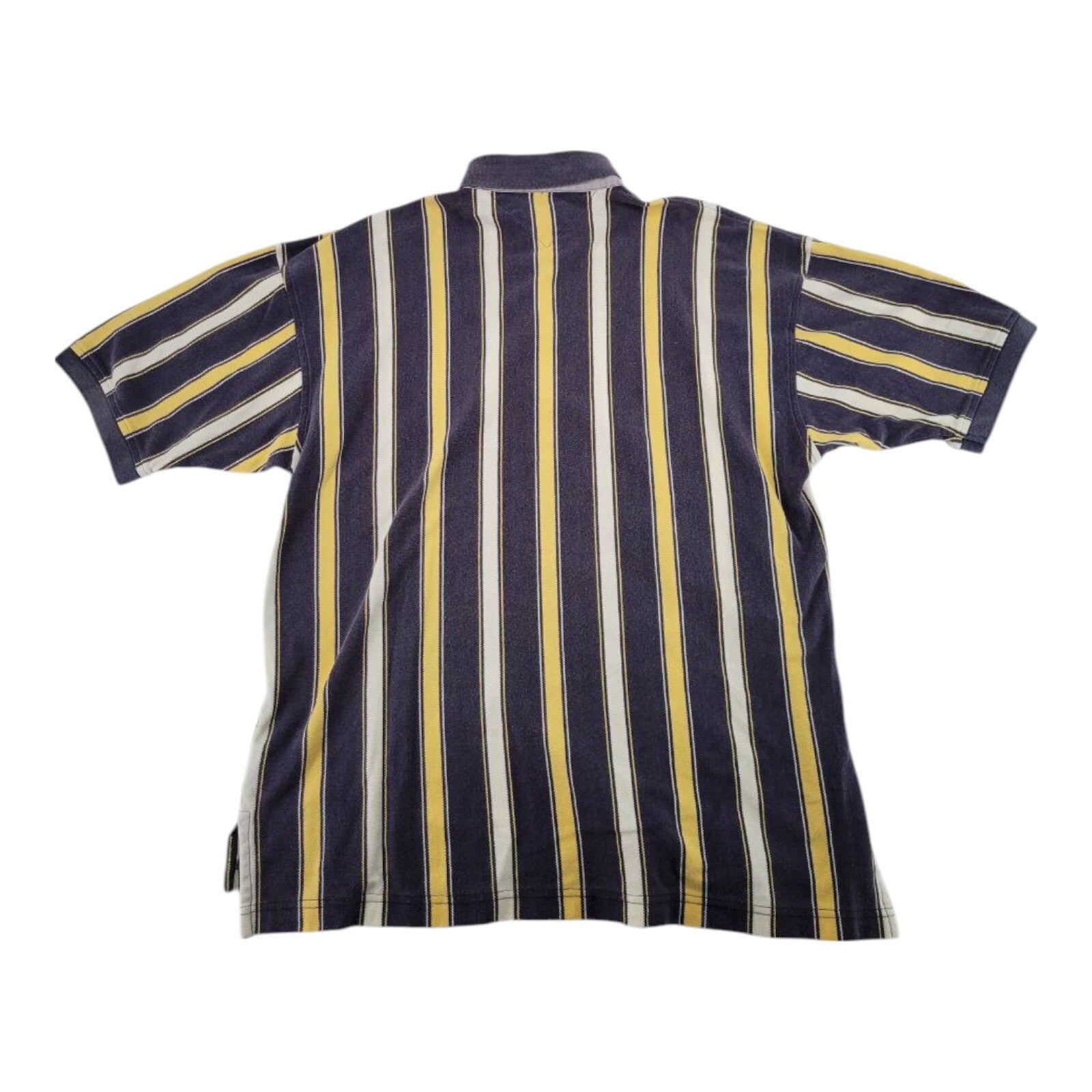 Tommy Hilfiger Polo Shirt Yellow Navy Vertical Stripe Crest Logo Mens Size XL
