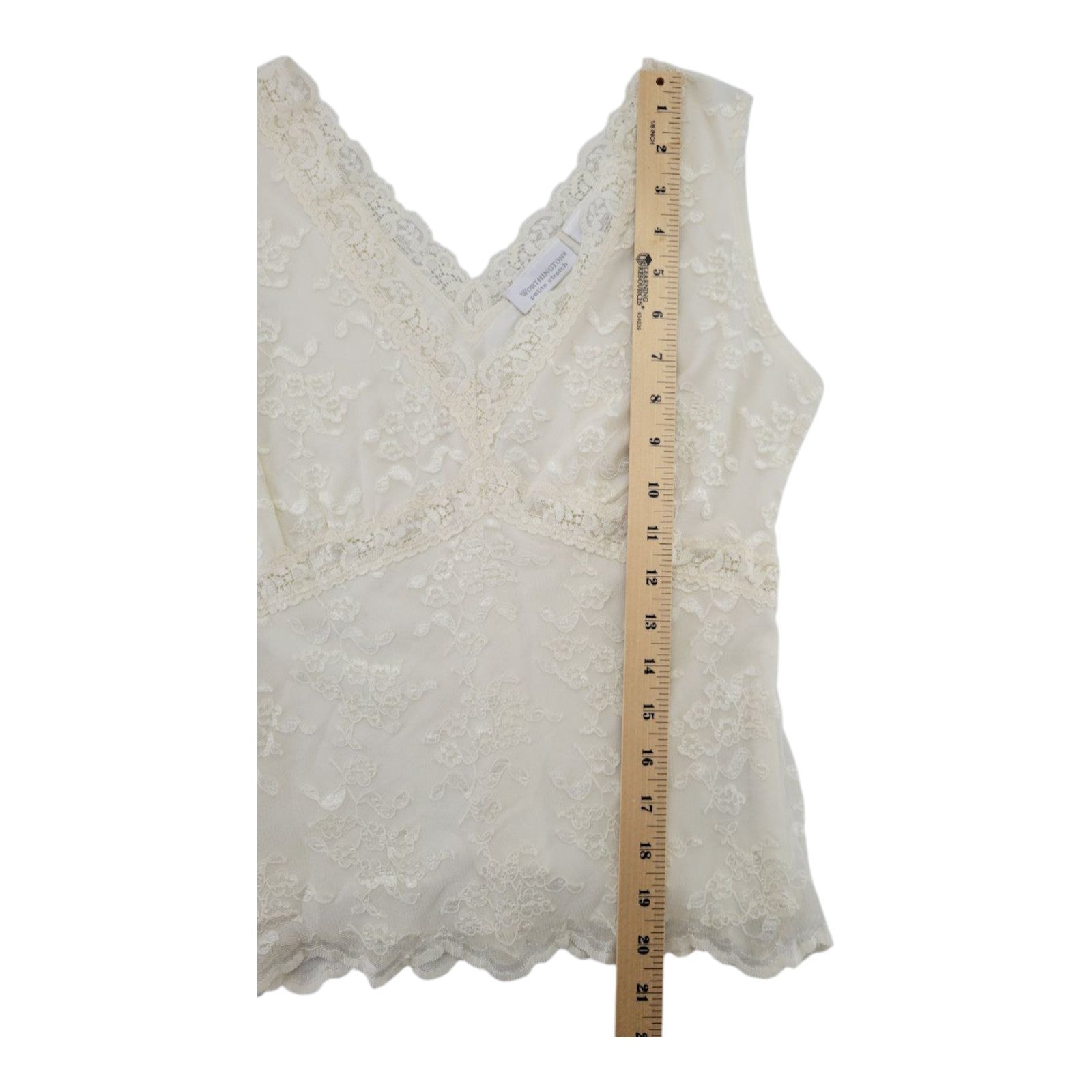 Worthington Women's Ivory Lace Tank Top Sleeveless V-Neck Trim MP