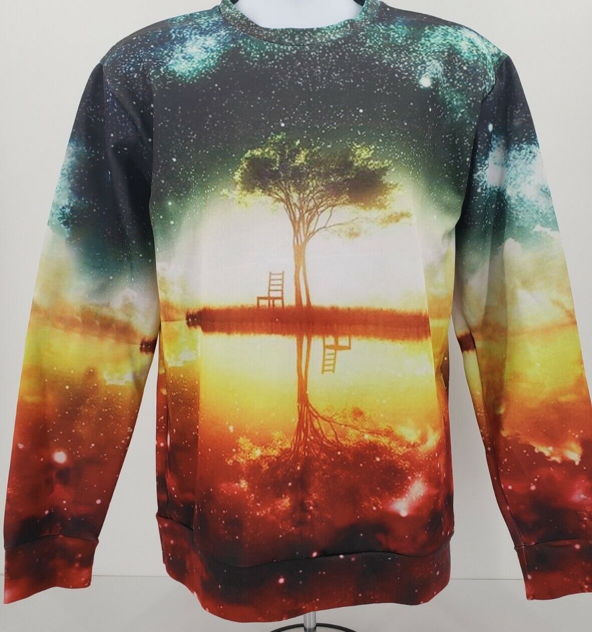 Vintage YS1986 Men's Long Sleeve Lake Scene Print Shirt Size M