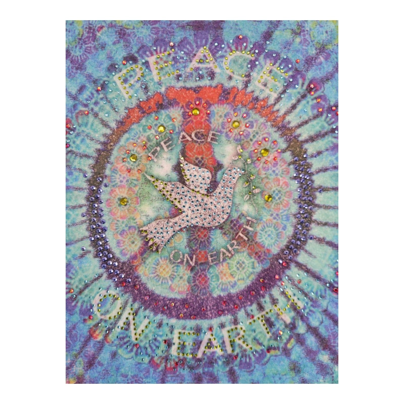 B.L.E.U. Women's Peace On Earth Rhinestone Tee USA Made Graphic XL