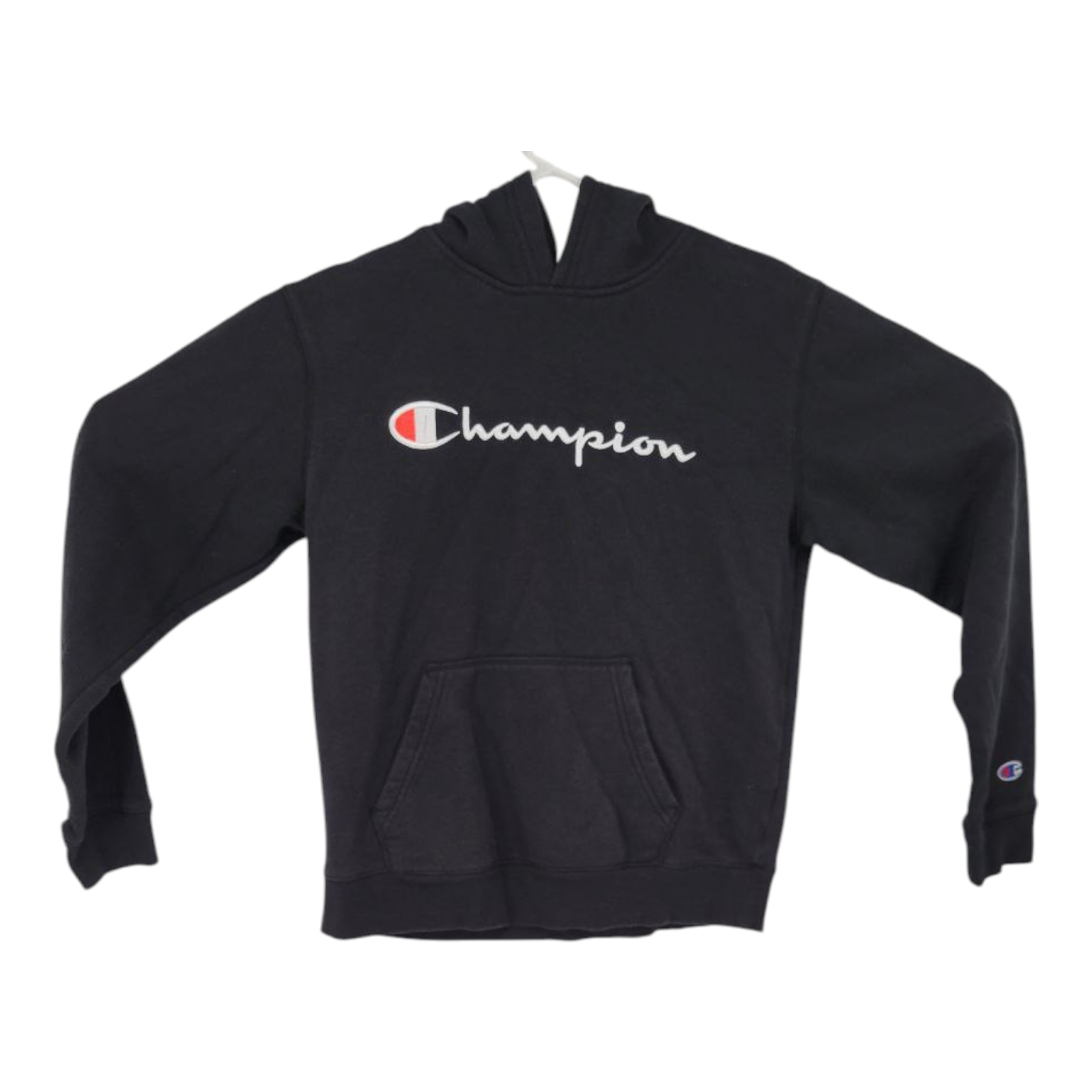 Champion Black Hoodie Embroidered Logo Pullover Sweatshirt Unisex Kids XL
