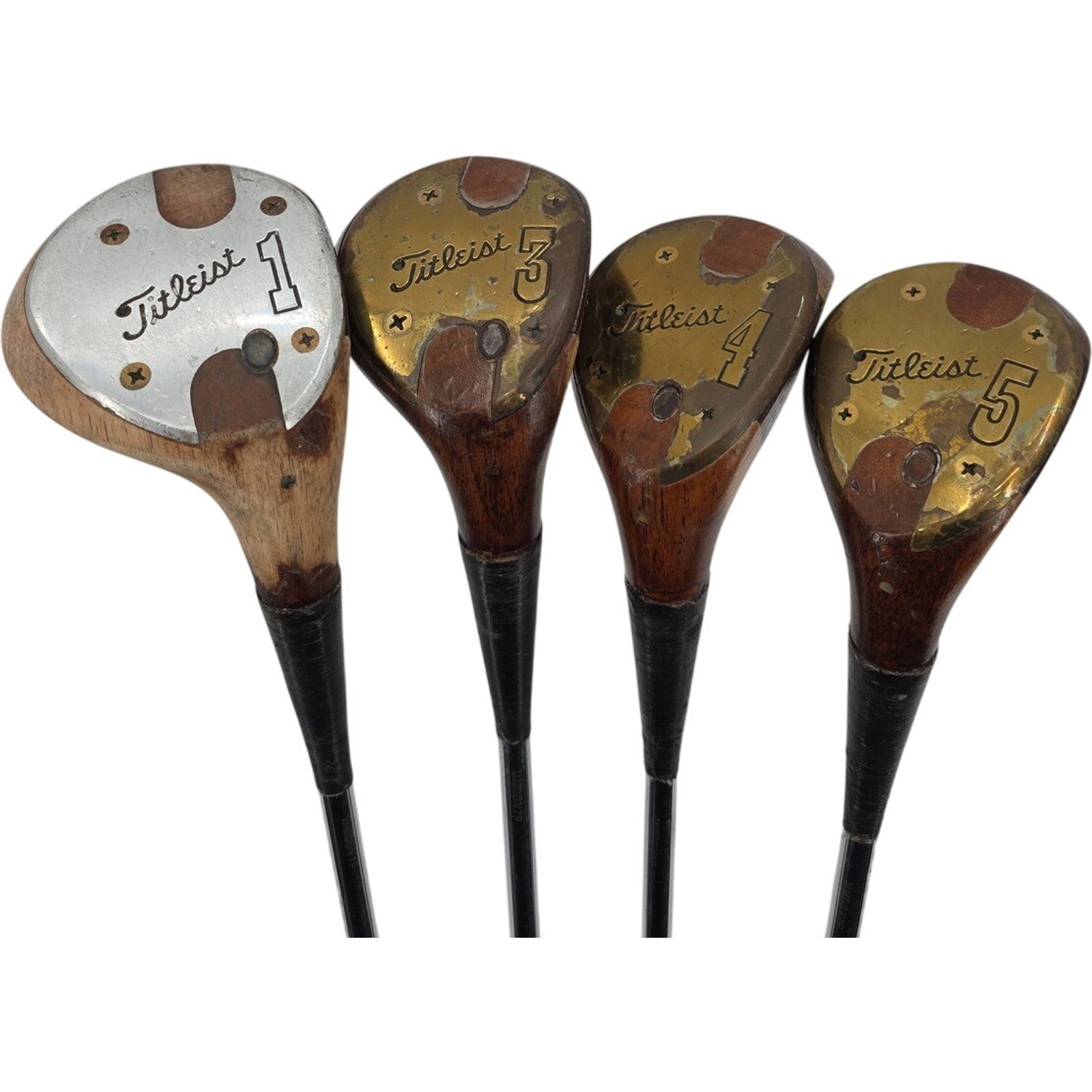 Titleist Persimmon 1 3 4 5 Wood Golf Club Bundle RH S Flex Steel Shaft Nike Grip