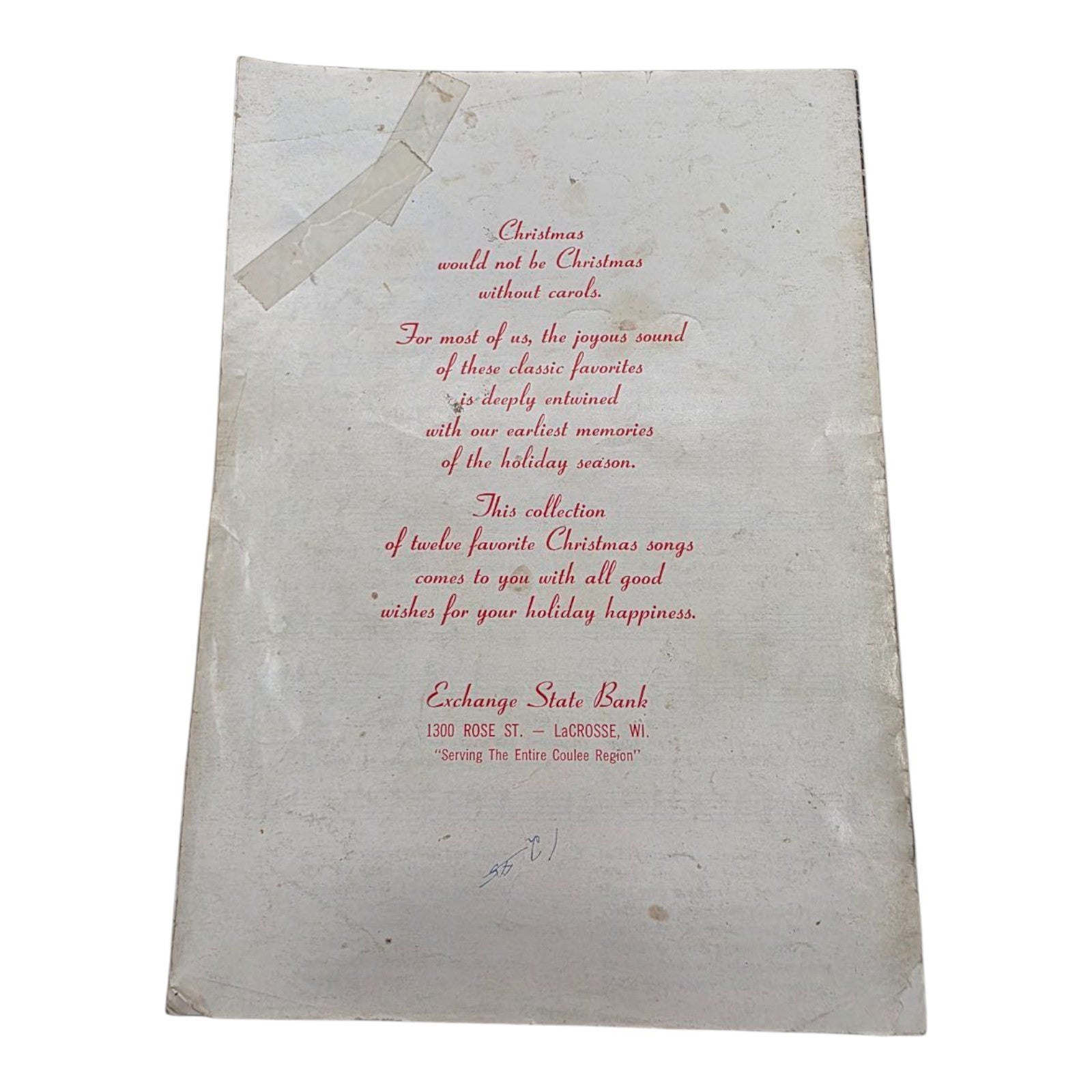 Christmas Carols Exchange State Bank Vintage Softcover booklet Songbook