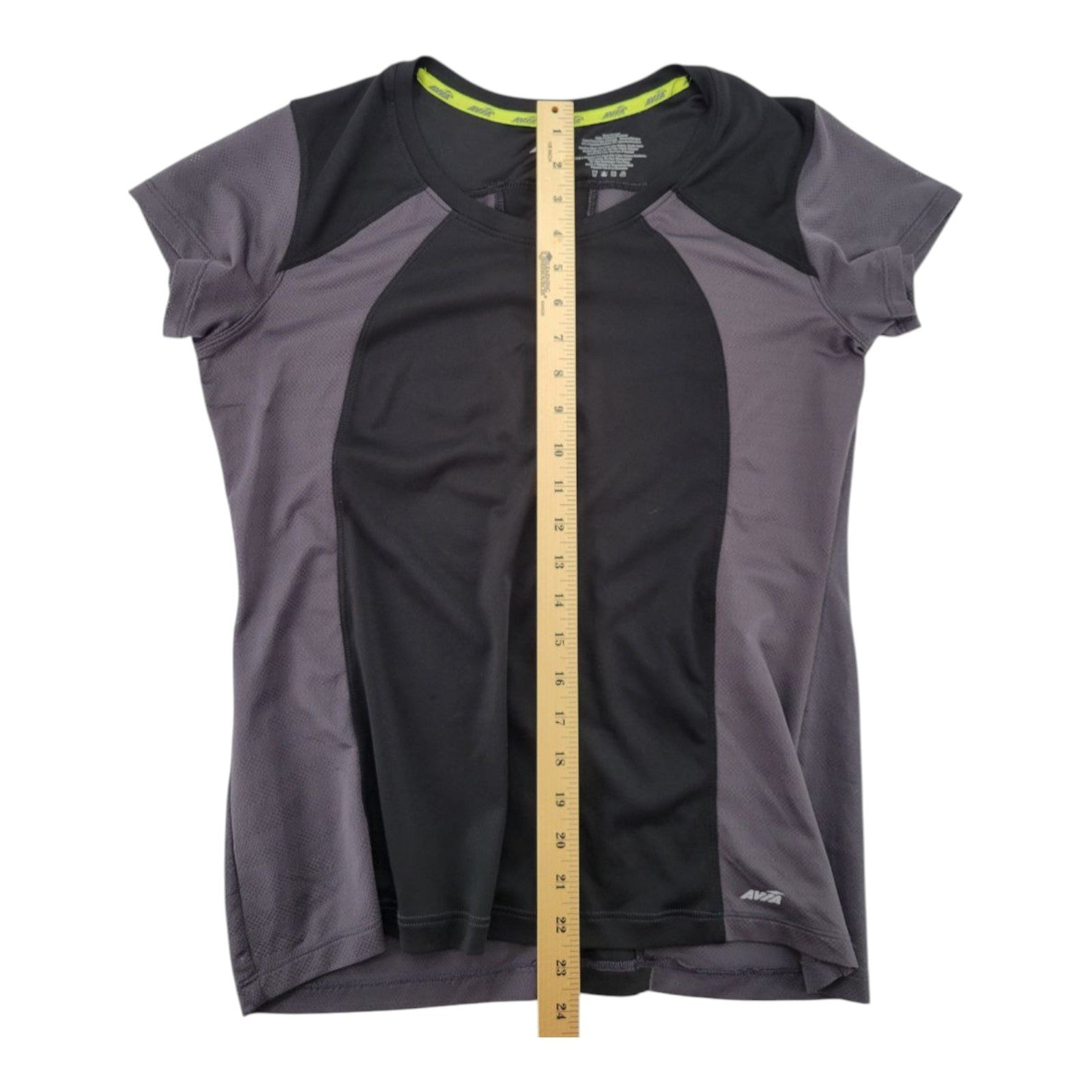 Avia Women's Gray Black Athletic Mesh Activewear Shirt Short Sleeve Size L
