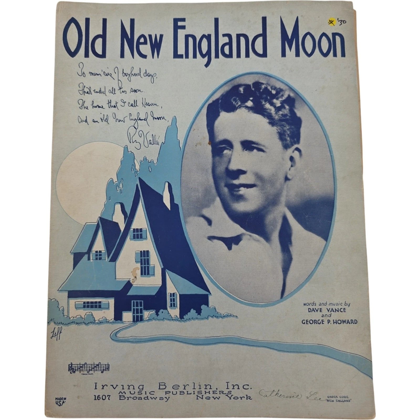 Vintage Sheet Music Old New England Moon by Dave Vance Irving Berlin Inc