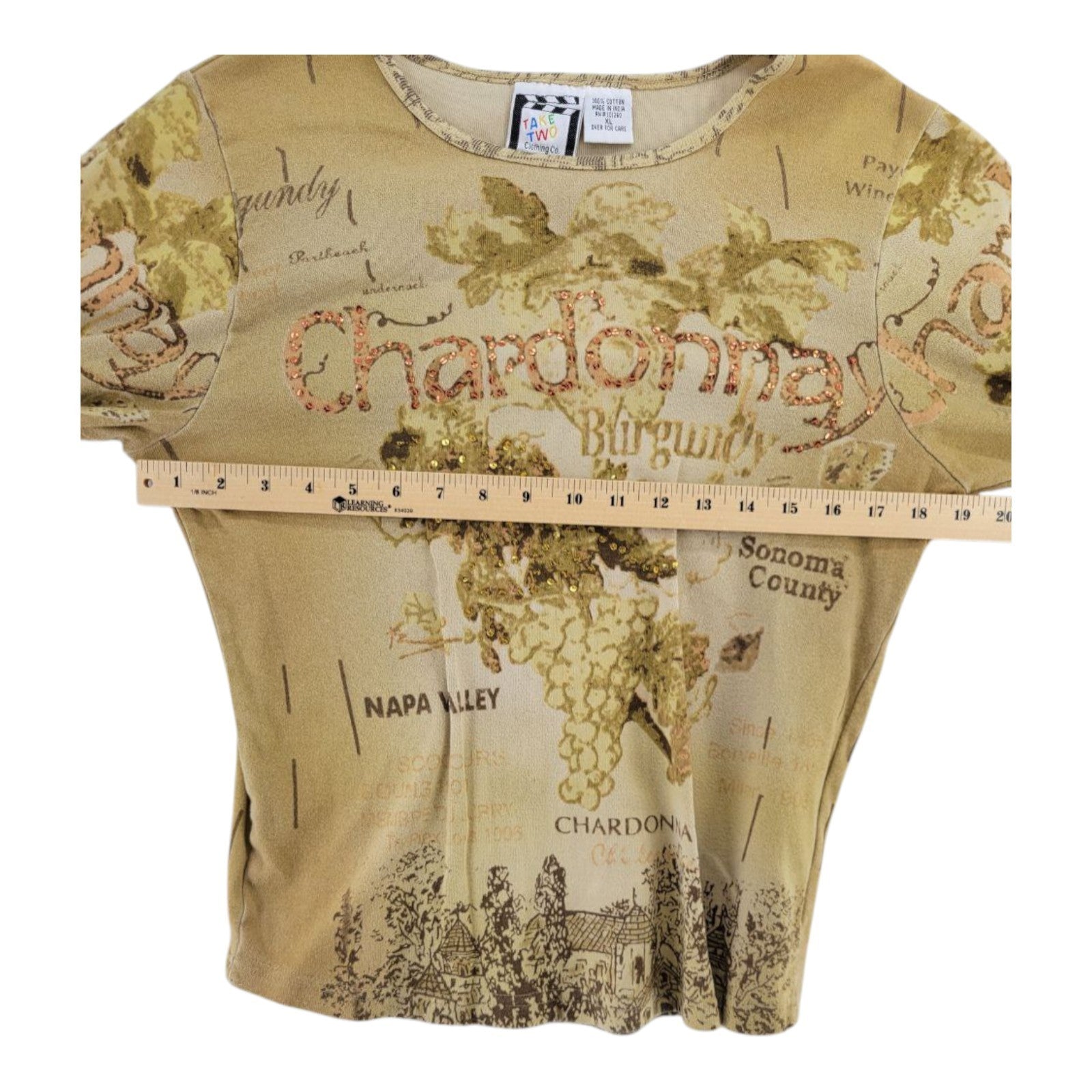 Take Two Clothing Co Chardonnay Napa Valley Sonoma Burgundy Grapes Top XL