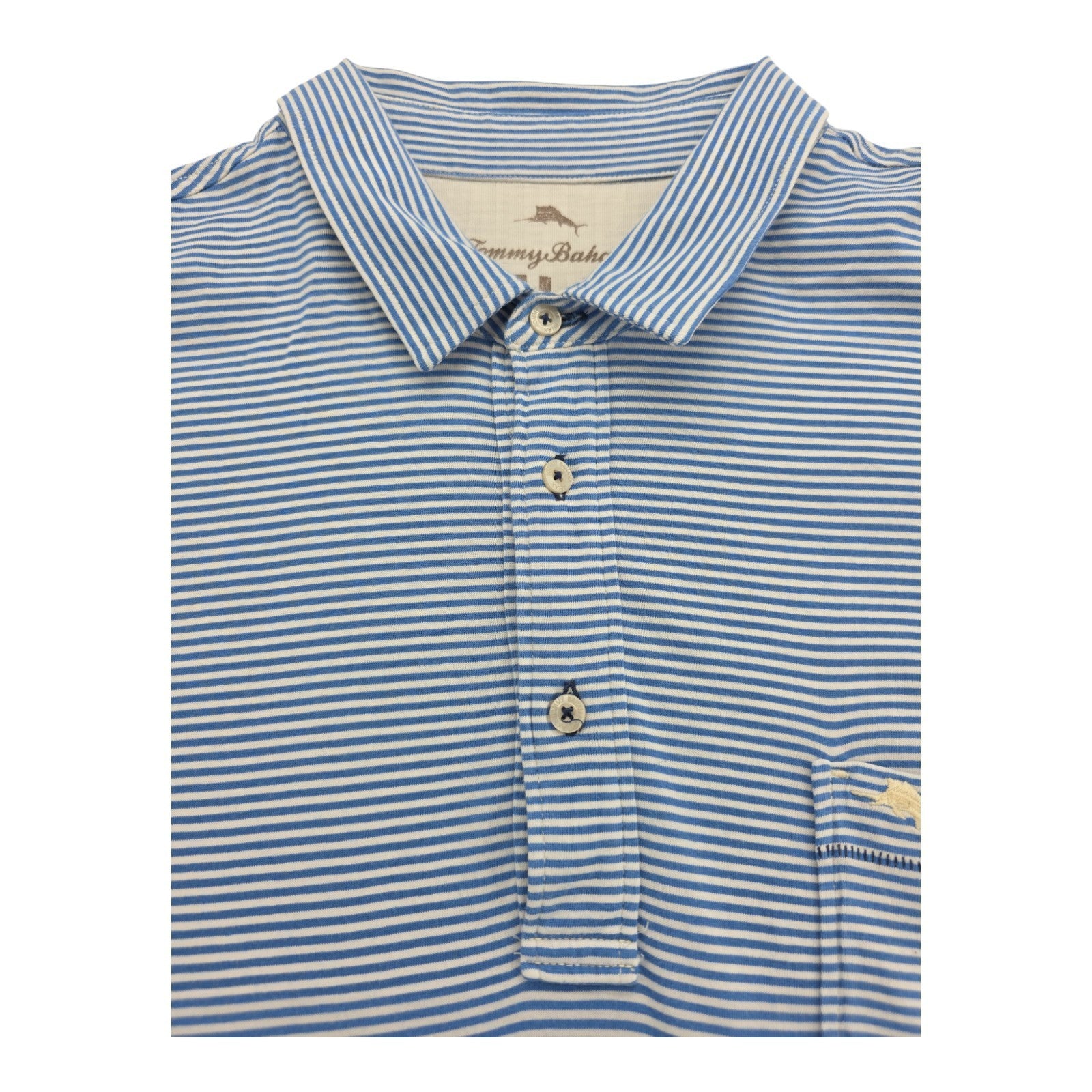 Tommy Bahama Polo Shirt Blue White Striped Cotton Relax Fit Men’s Size L