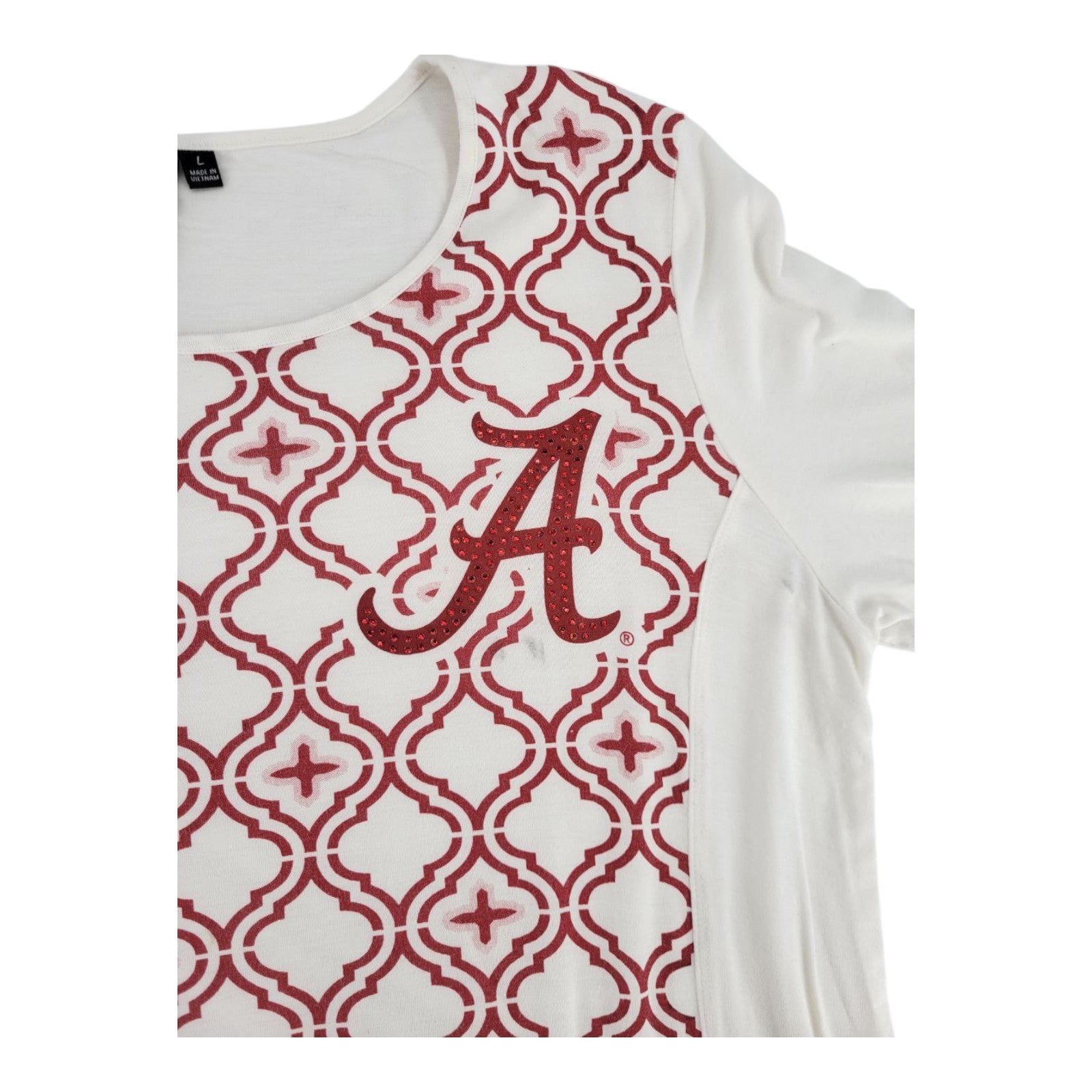 P Michael Alabama Crimson Tide Womens Top White Red Patterned Logo Size L