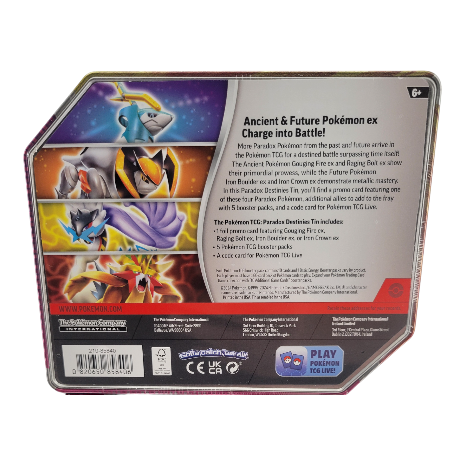 Pokemon TCG Paradox Destinies Tin One at Random