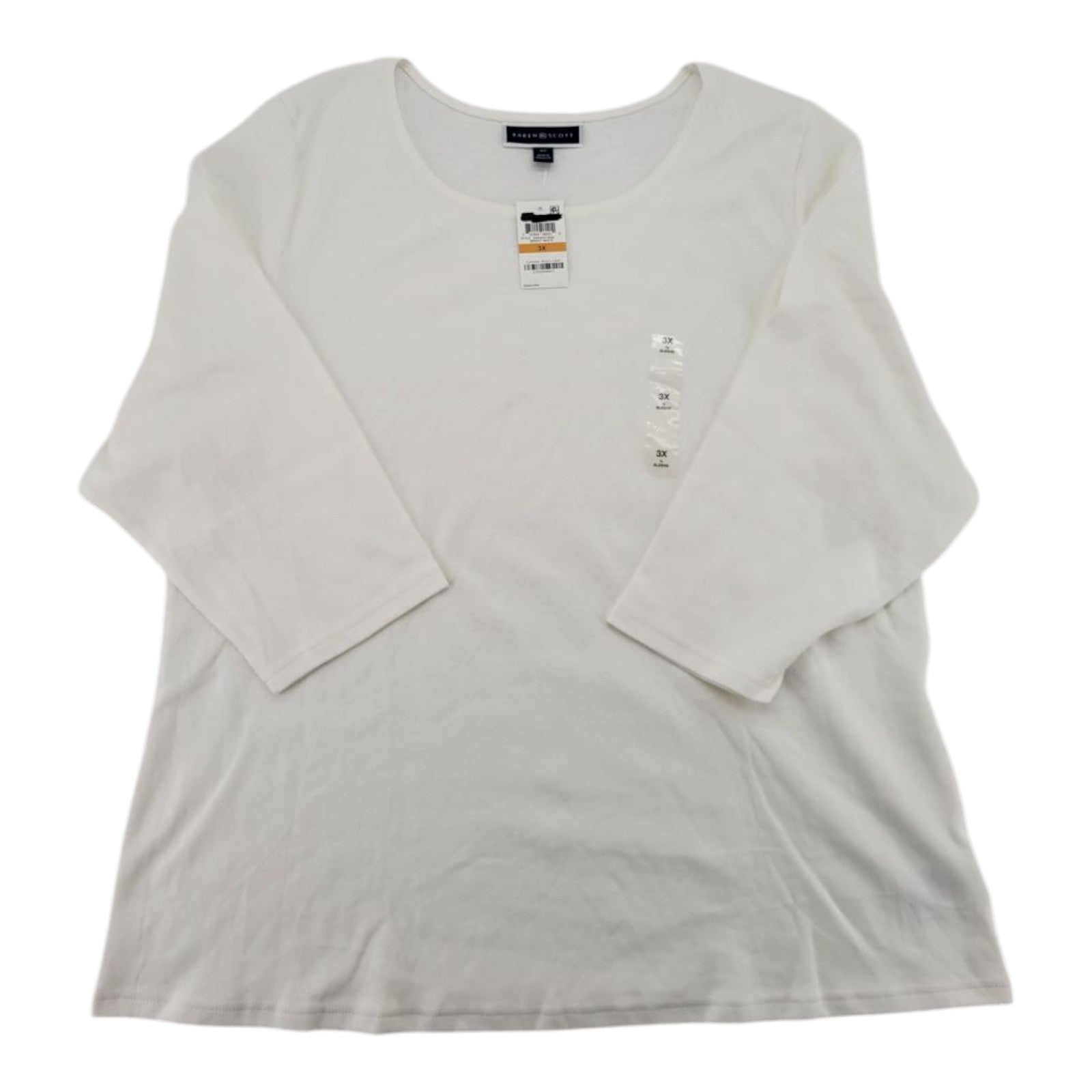 Karen Scott Women's Bright White Scoop Neck Top 3X 3/4 Sleeve