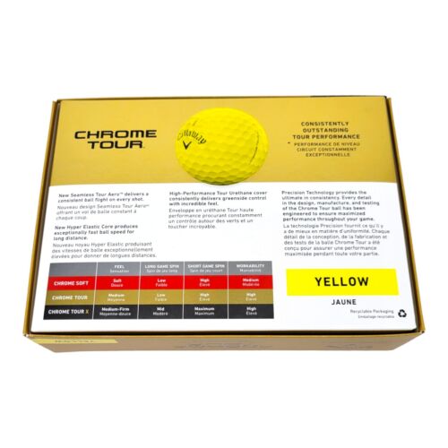 Callaway Chrome Tour Golf Balls Yellow 12 Pack High Performance 2024 Edition