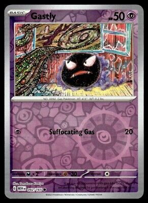 Pokemon 2023 Scarlet & Violet 151 Gastly Reverse Holo Common #92 Near Mint Card