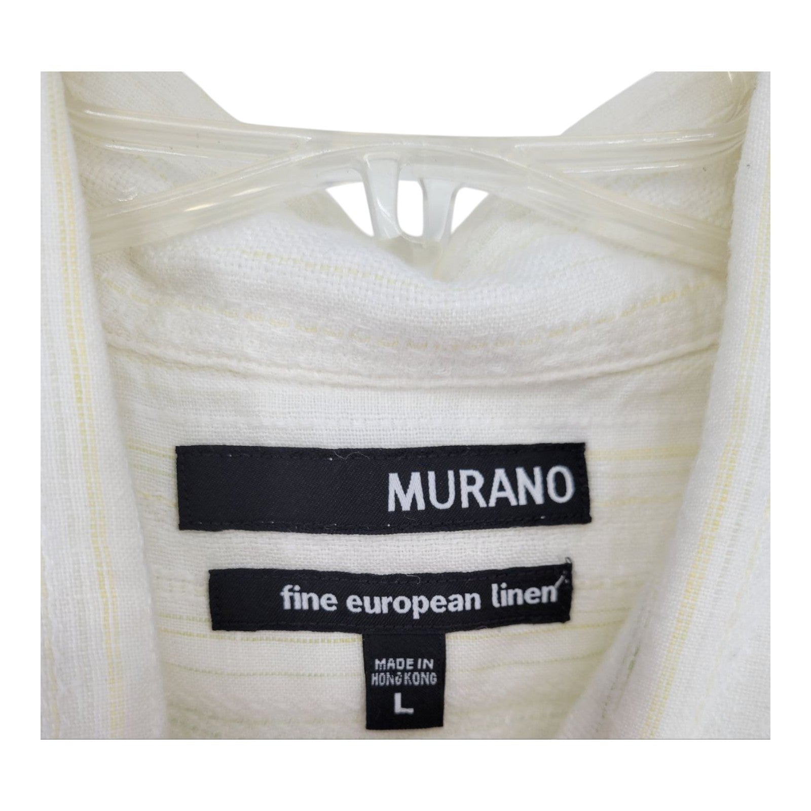 Murano Men's Linen Button Down Shirt Cream Beige Striped Short Sleeve L