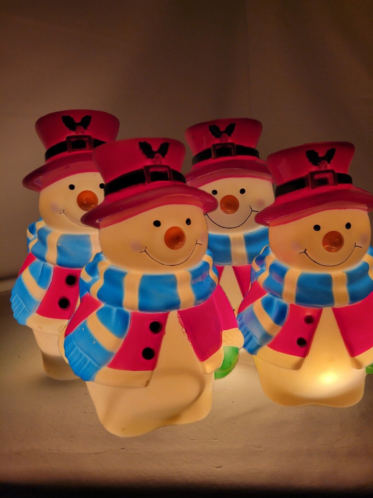 Blow Mold Snowmen 7" Set of 4 Christmas Holiday Decoration No Cord and Bulb