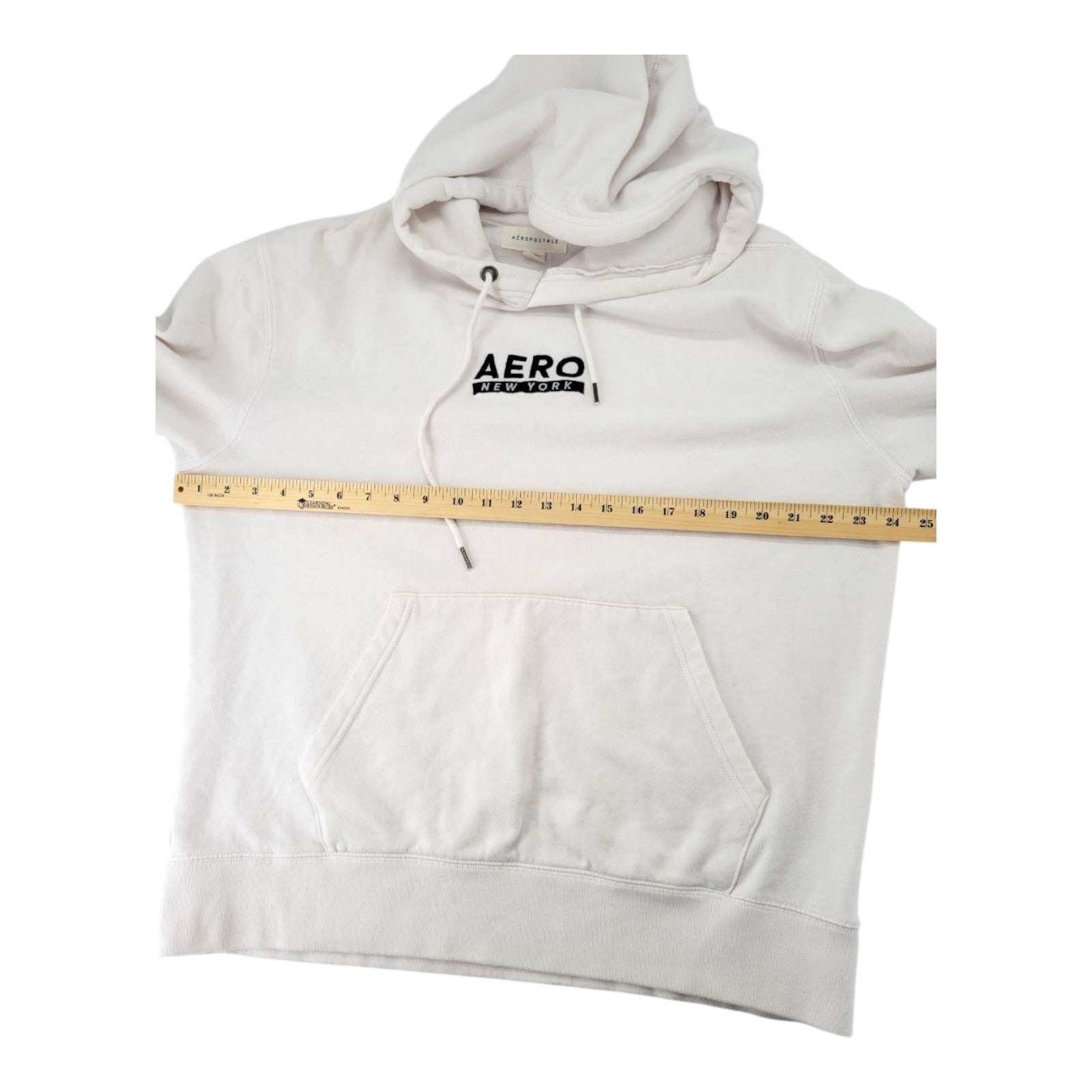 Aeropostale Aero New York White Hoodie Pullover Sweatshirt Kangaroo Pocket Large