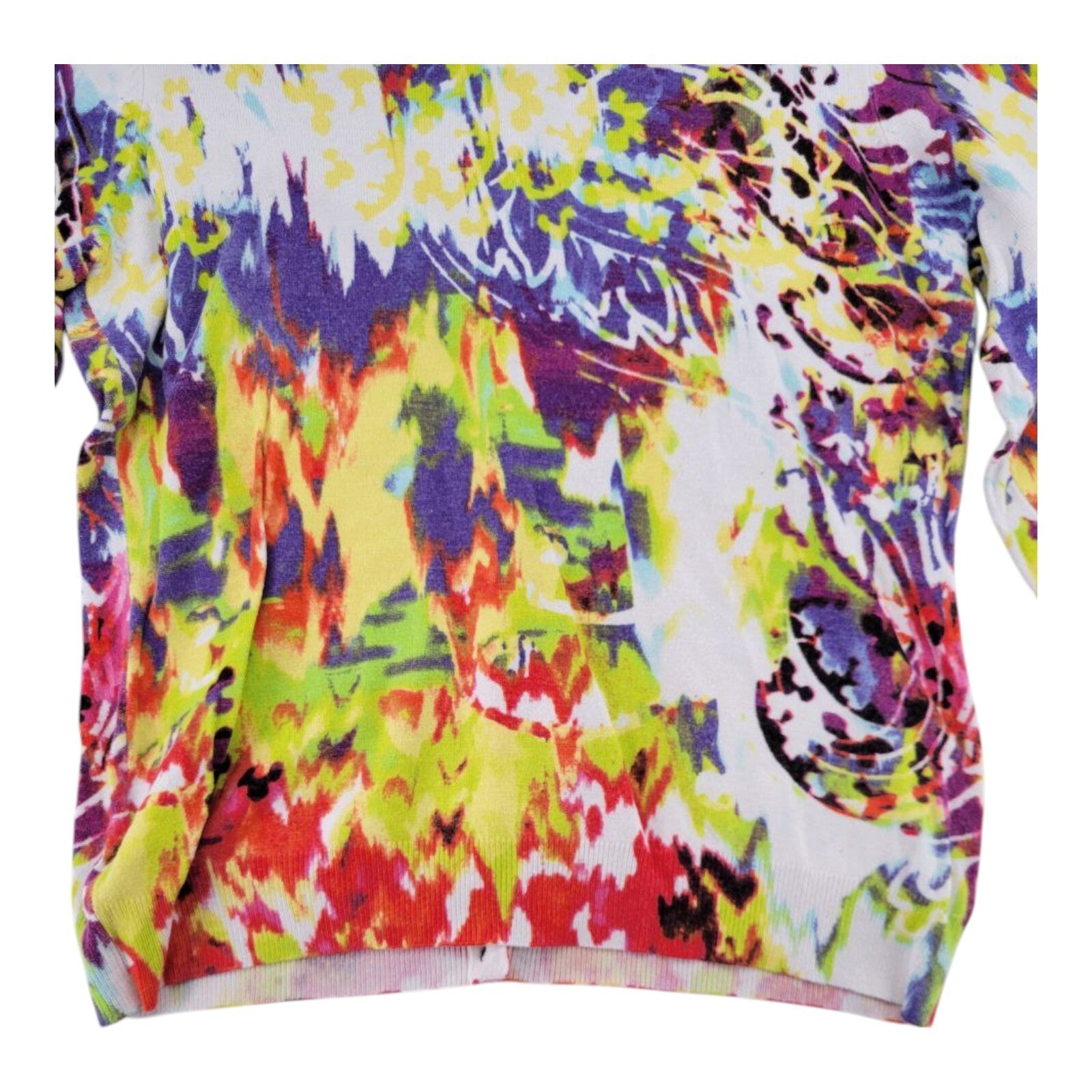 Joseph A Petite Multicolor Abstract Print Button Front Cardigan Sweater Size PM
