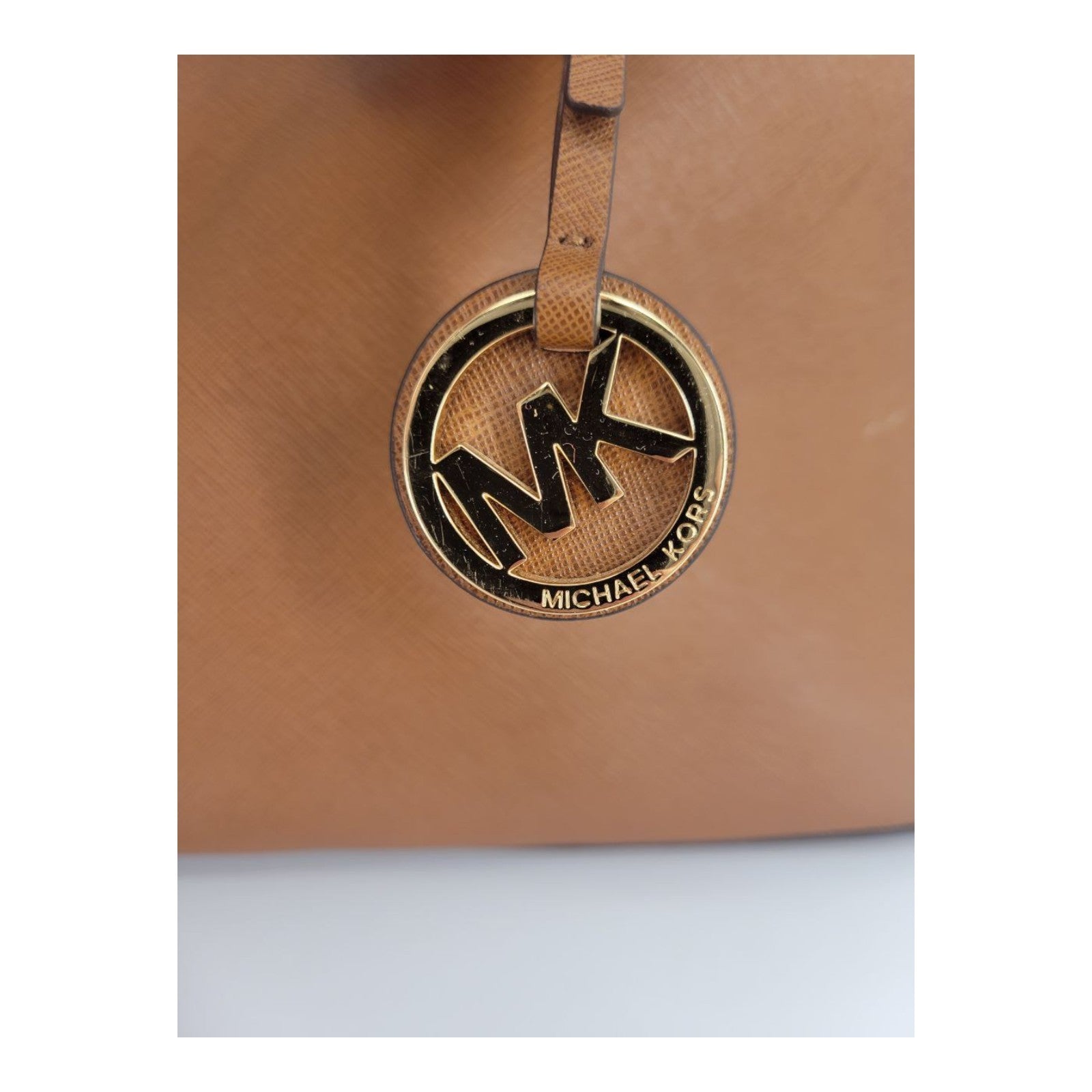 Michael Kors Jet Set Travel Brown Leather Tote Bag Large MK Charm Logo