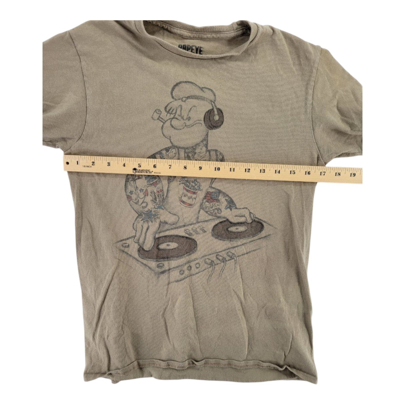 Popeye DJ Graphic T-Shirt Tan Vintage Look 100% Cotton Youth Size Small