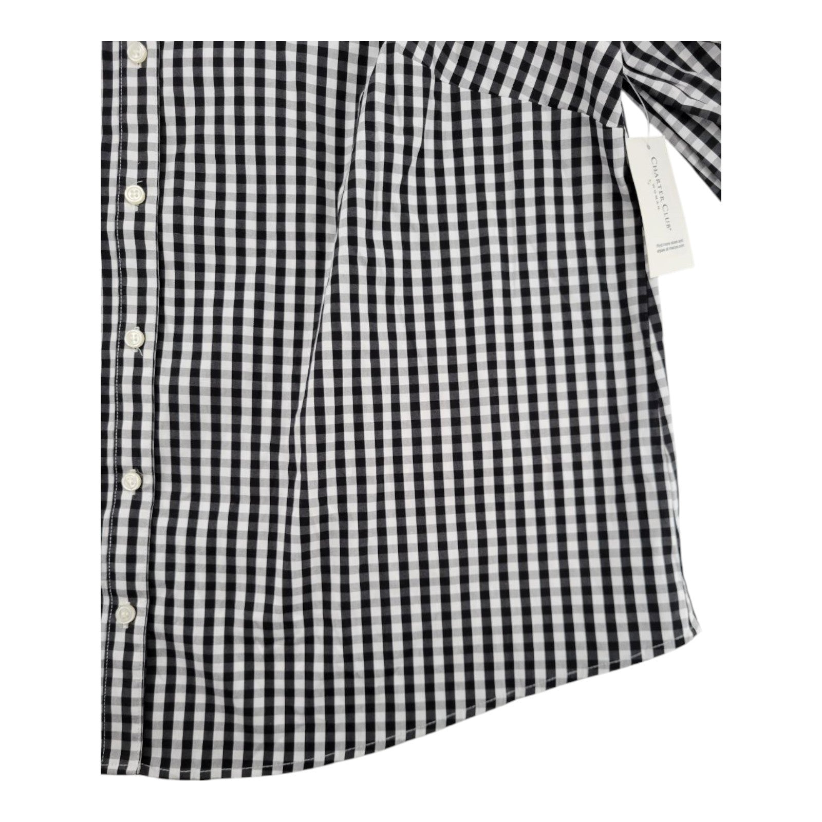 Charter Club Woman Gingham Cold Shoulder Top Black White Button Front 18W