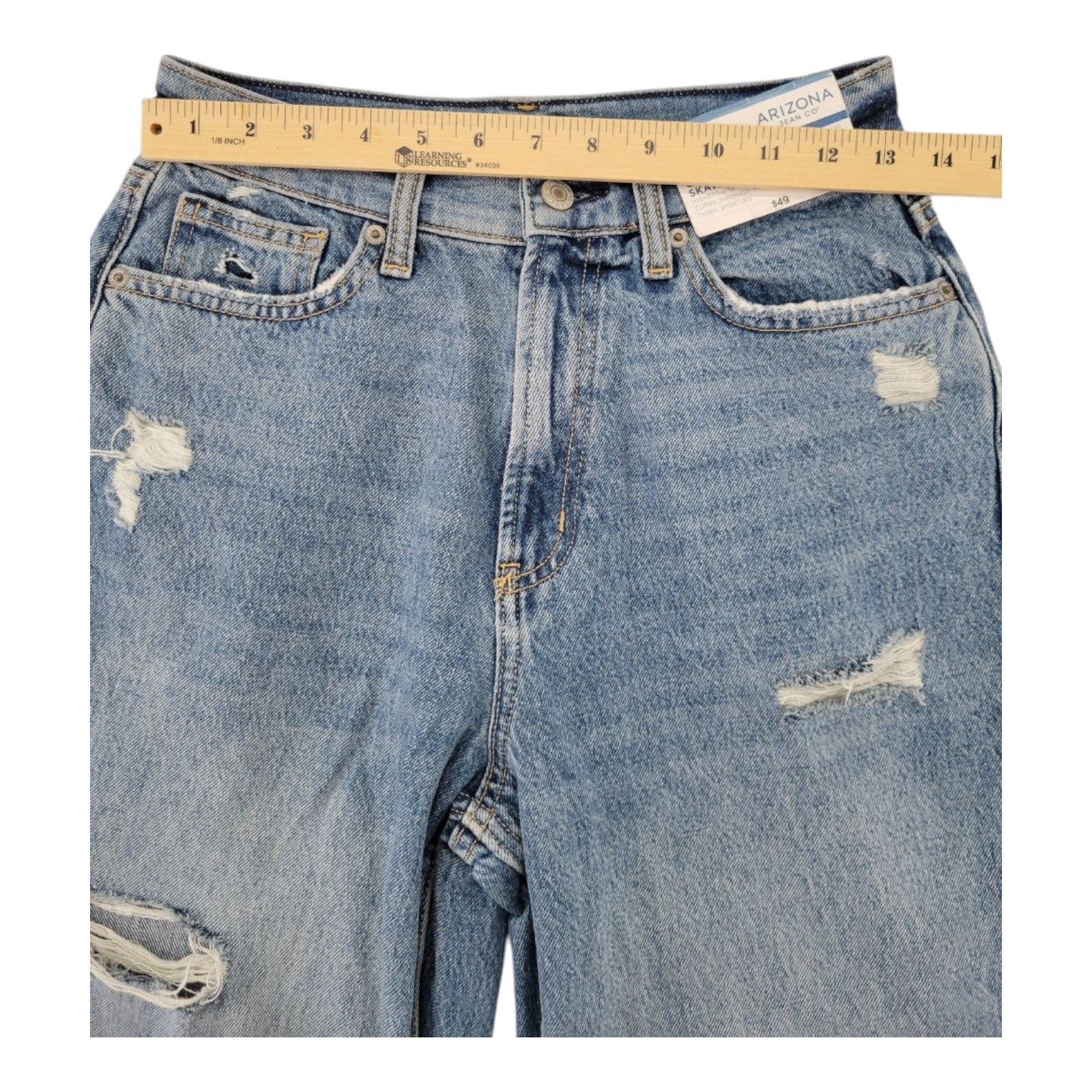 Arizona Jean Co Curvy Skater Jeans Highest Rise Distressed Wide Leg Size 5