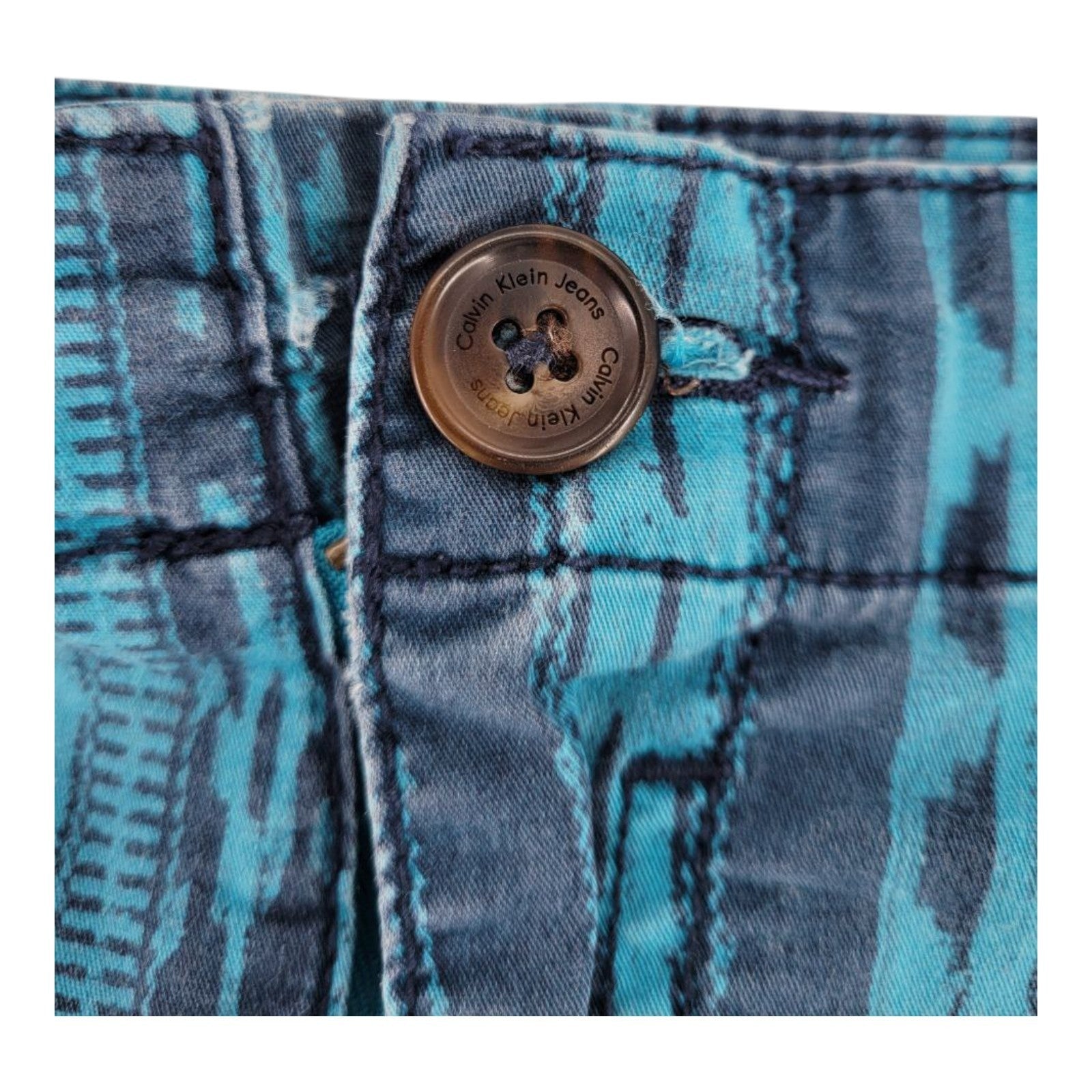 Calvin Klein Jeans Womens Blue Tribal Print Cotton Stretch Shorts Size 12